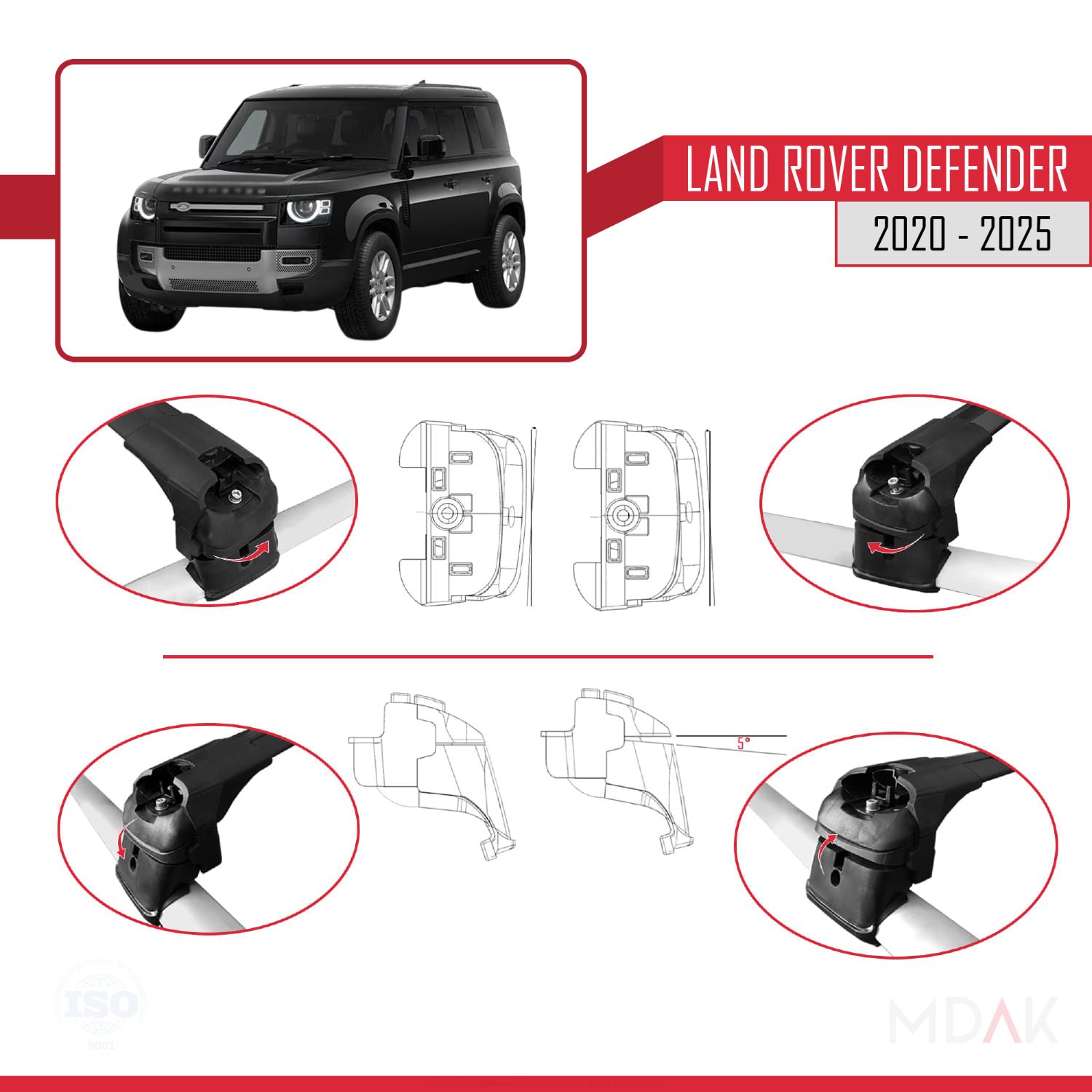 Land Rover Defender 2020-2025 Arası ile uyumlu ACE-2 Ara Atkı Tavan Barı Siyah 2 Adet - Görsel 4