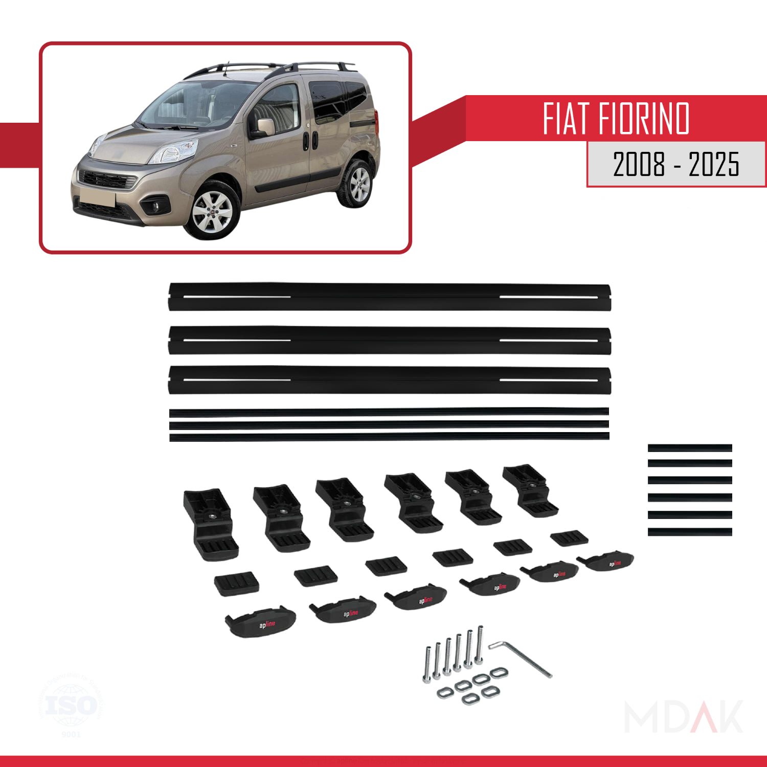 Fiat Fiorino (BORU TİPİ) 2008-2025 Arası ile uyumlu BASIC Model Ara Atkı Tavan Barı Siyah 3 Adet - Görsel 6