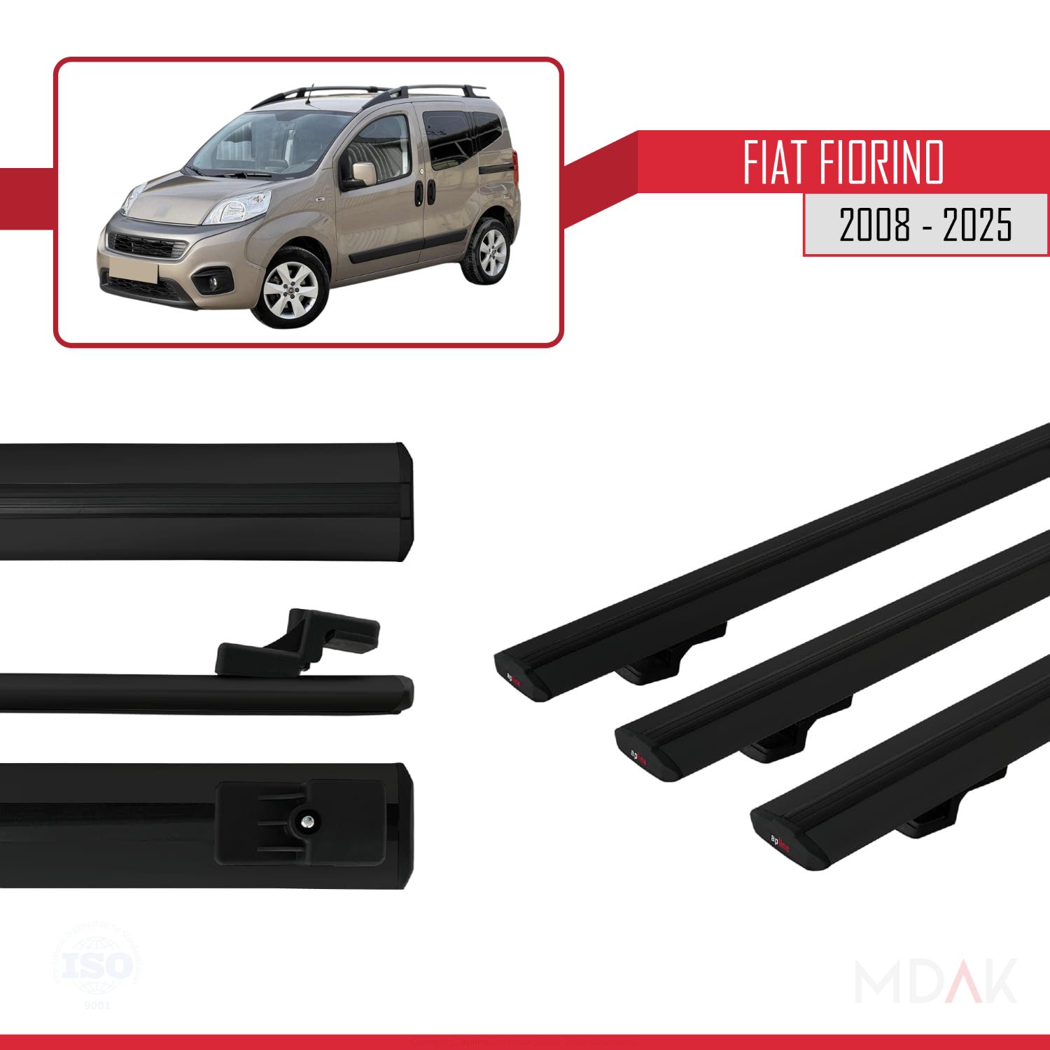 Fiat Fiorino (BORU TİPİ) 2008-2025 Arası ile uyumlu BASIC Model Ara Atkı Tavan Barı Siyah 3 Adet - Görsel 3
