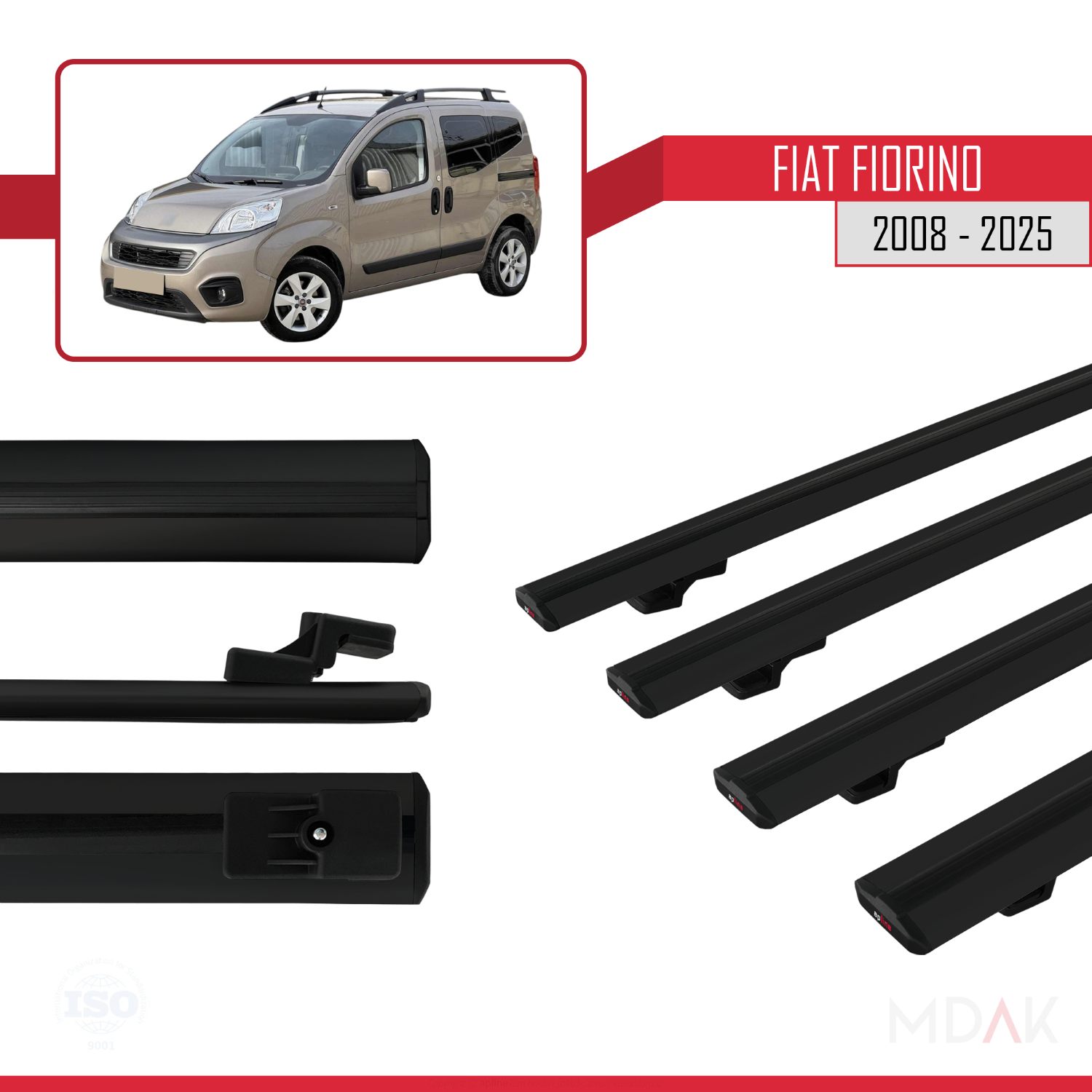 Fiat Fiorino (BORU TİPİ) 2008-2025 Arası ile uyumlu BASIC Model Ara Atkı Tavan Barı Siyah 4 Adet - Görsel 3