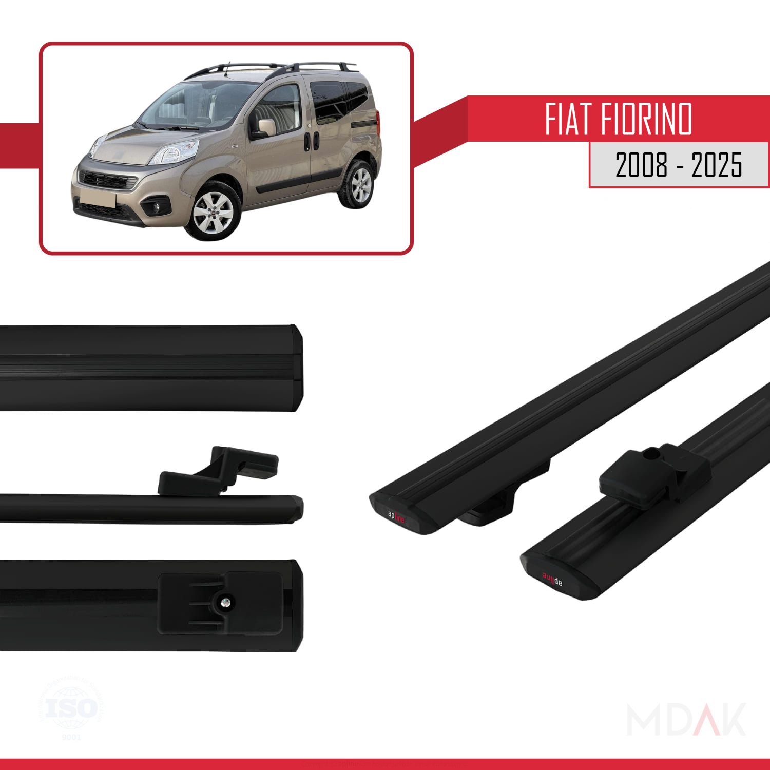 Fiat Fiorino (BORU TİPİ) 2008-2025 Arası ile uyumlu BASIC Model Ara Atkı Tavan Barı Siyah 2 Adet - Görsel 3