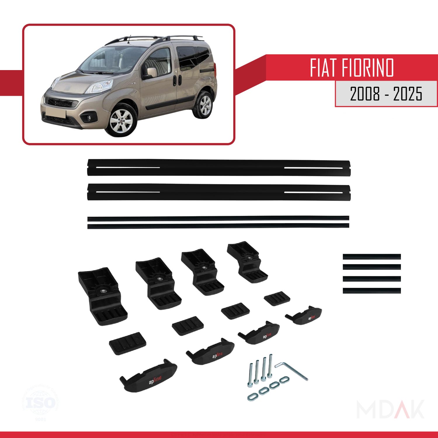 Fiat Fiorino (BORU TİPİ) 2008-2025 Arası ile uyumlu BASIC Model Ara Atkı Tavan Barı Siyah 2 Adet - Görsel 6