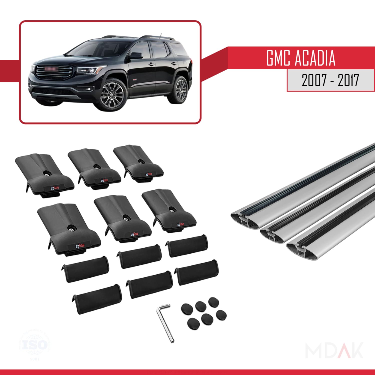 GMC Acadia 2007-2017 Arası ile Uyumlu FLY Model Ara Atkı Tavan Barı Gri 3 Adet - Görsel 5