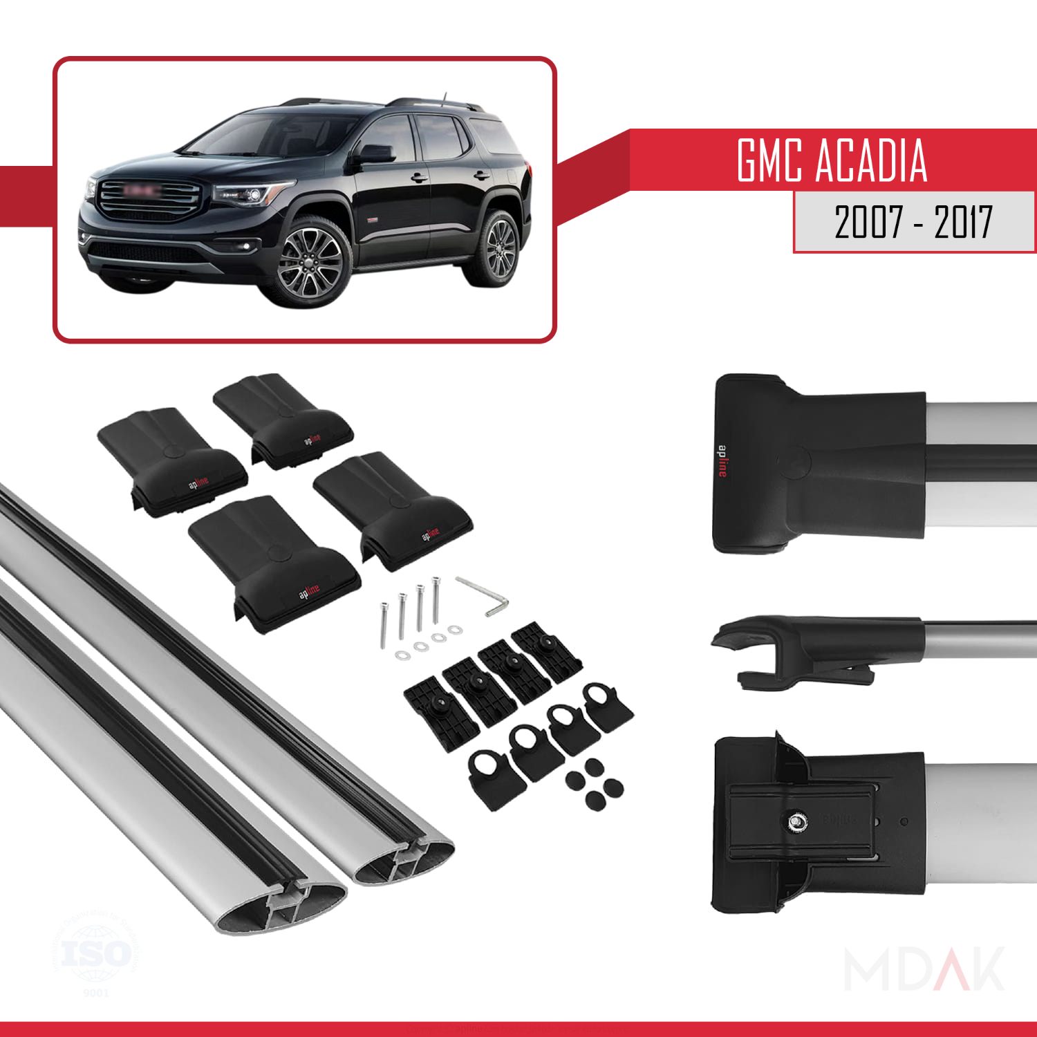 GMC Acadia 2007-2017 Arası ile Uyumlu FLY Model Ara Atkı Tavan Barı Gri 2 Adet - Görsel 5
