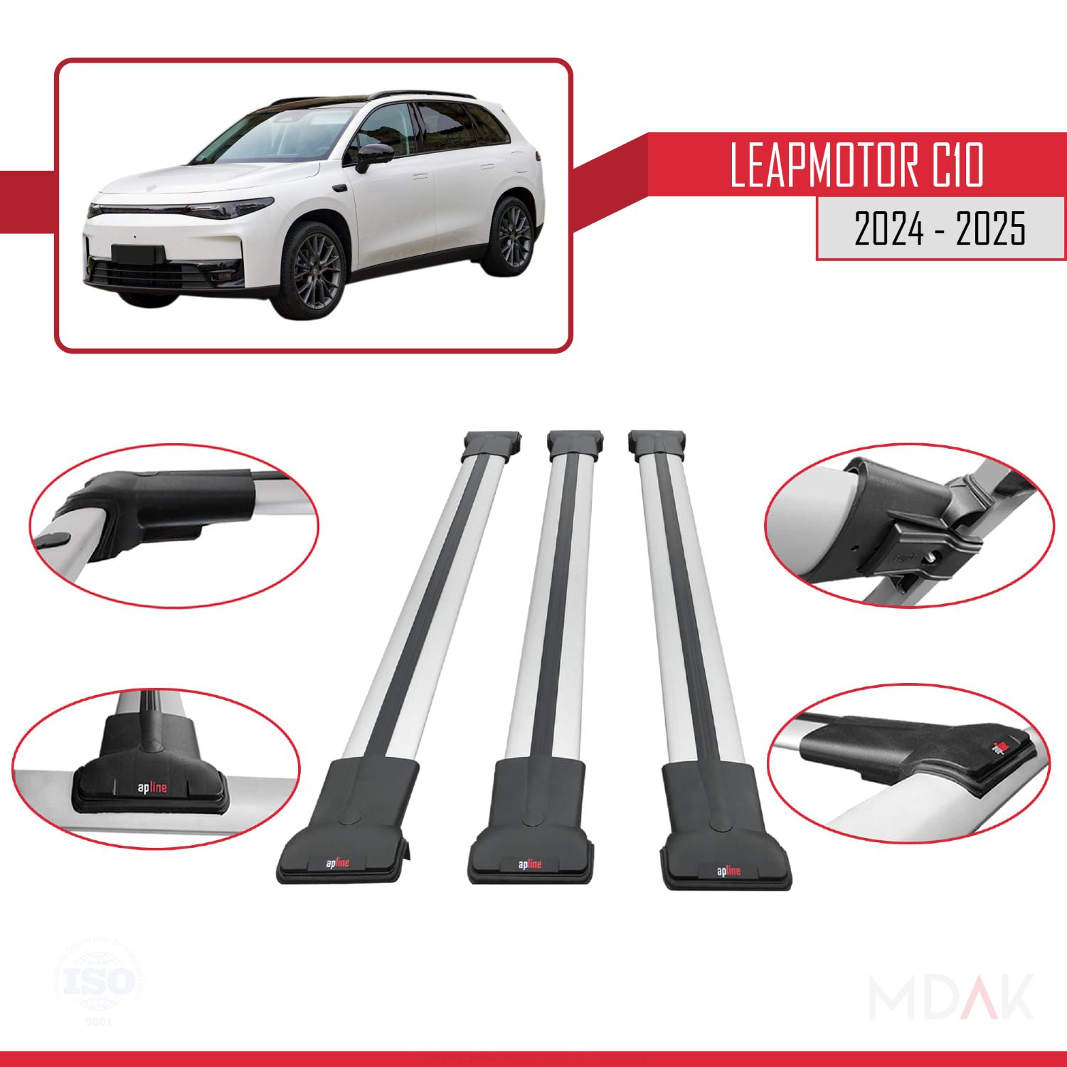 LEAPMOTOR C10 2024-2025 Arası ile Uyumlu FLY Model Ara Atkı Tavan Barı Gri 3 Adet - Görsel 4