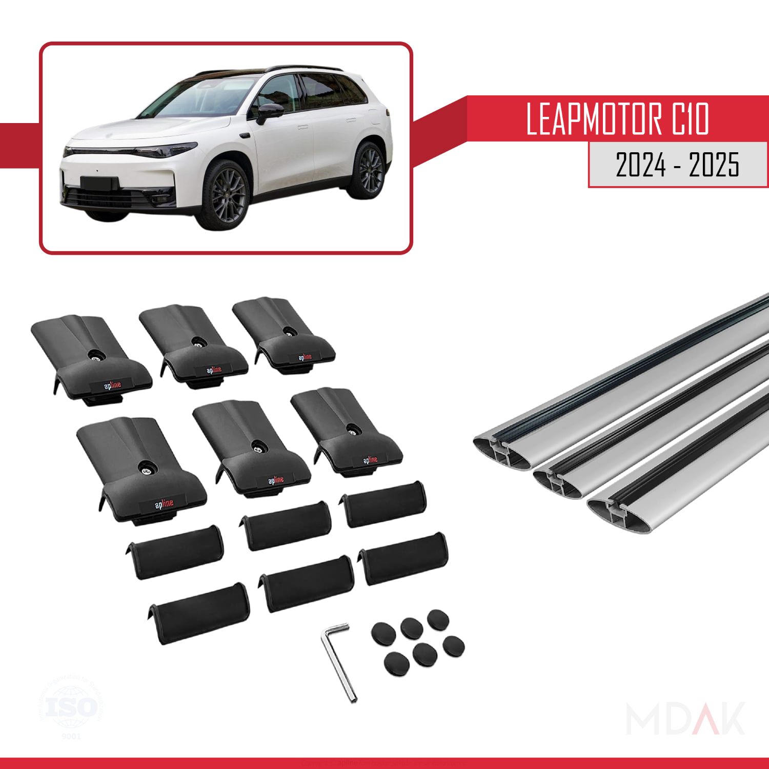 LEAPMOTOR C10 2024-2025 Arası ile Uyumlu FLY Model Ara Atkı Tavan Barı Gri 3 Adet - Görsel 5