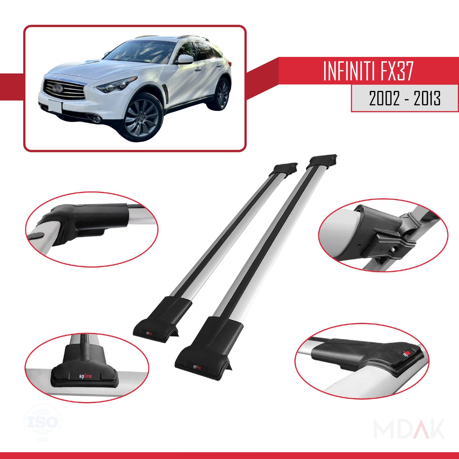 Infiniti FX37 2002-2013 Arası ile Uyumlu FLY Model Ara Atkı Tavan Barı Gri 2 Adet - Görsel 3