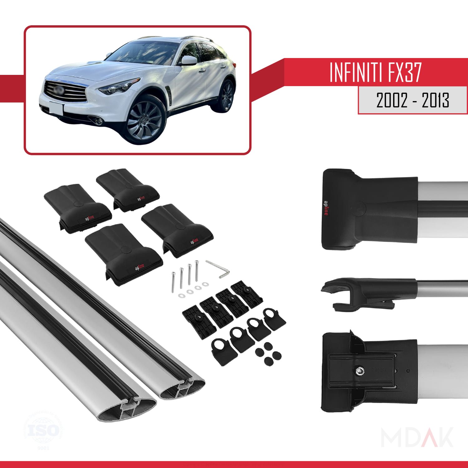 Infiniti FX37 2002-2013 Arası ile Uyumlu FLY Model Ara Atkı Tavan Barı Gri 2 Adet - Görsel 5