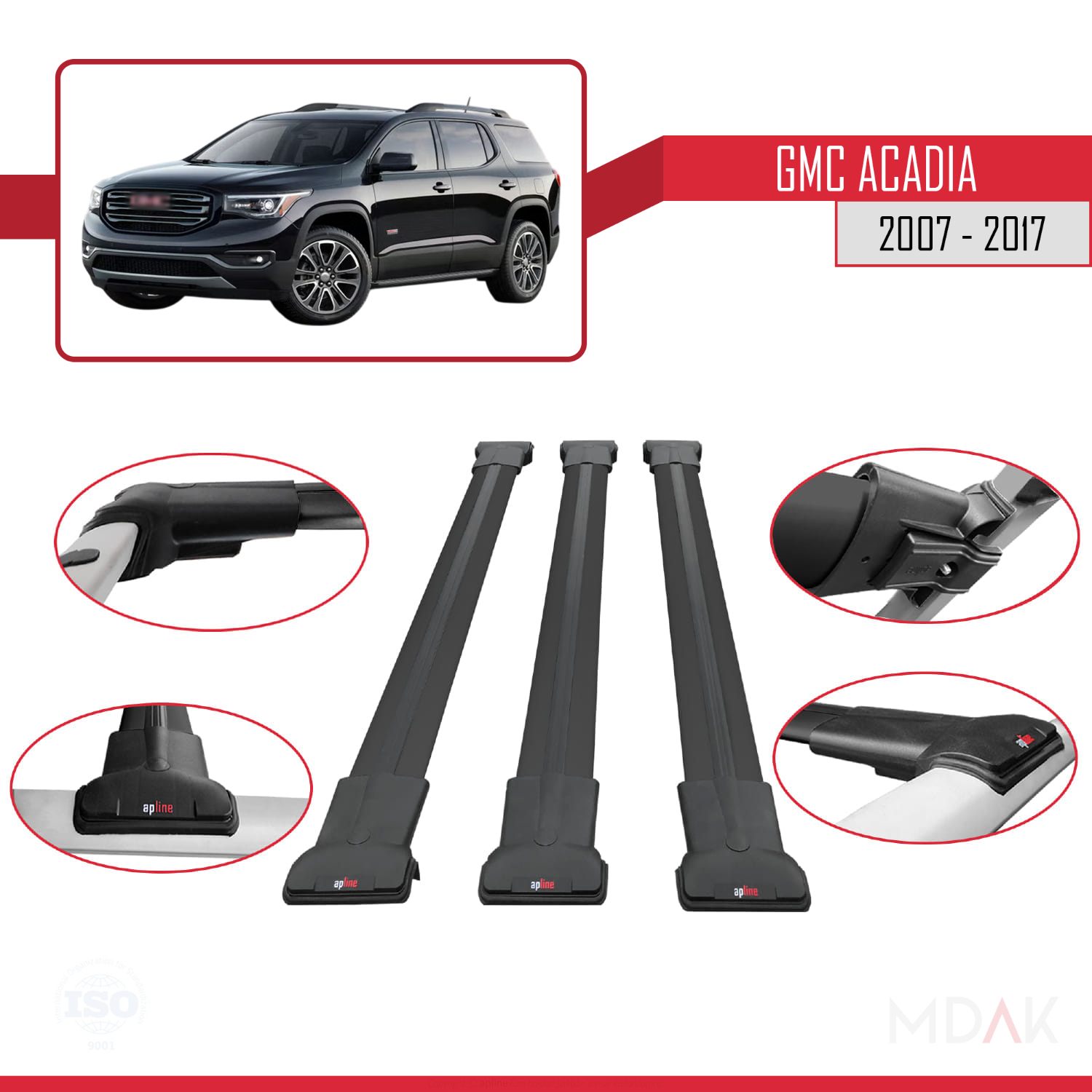 GMC Acadia 2007-2017 Arası ile Uyumlu FLY Model Ara Atkı Tavan Barı Siyah 3 Adet - Görsel 4