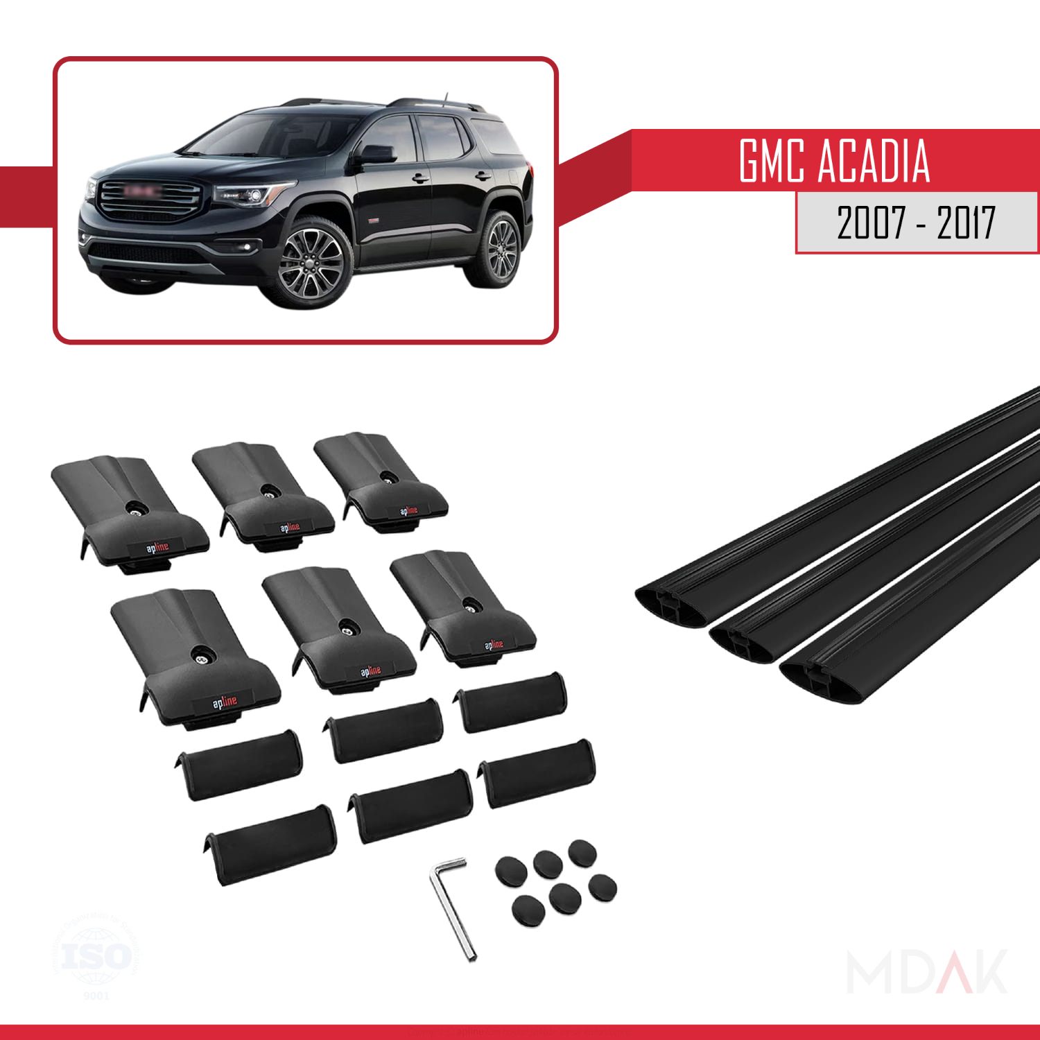 GMC Acadia 2007-2017 Arası ile Uyumlu FLY Model Ara Atkı Tavan Barı Siyah 3 Adet - Görsel 5