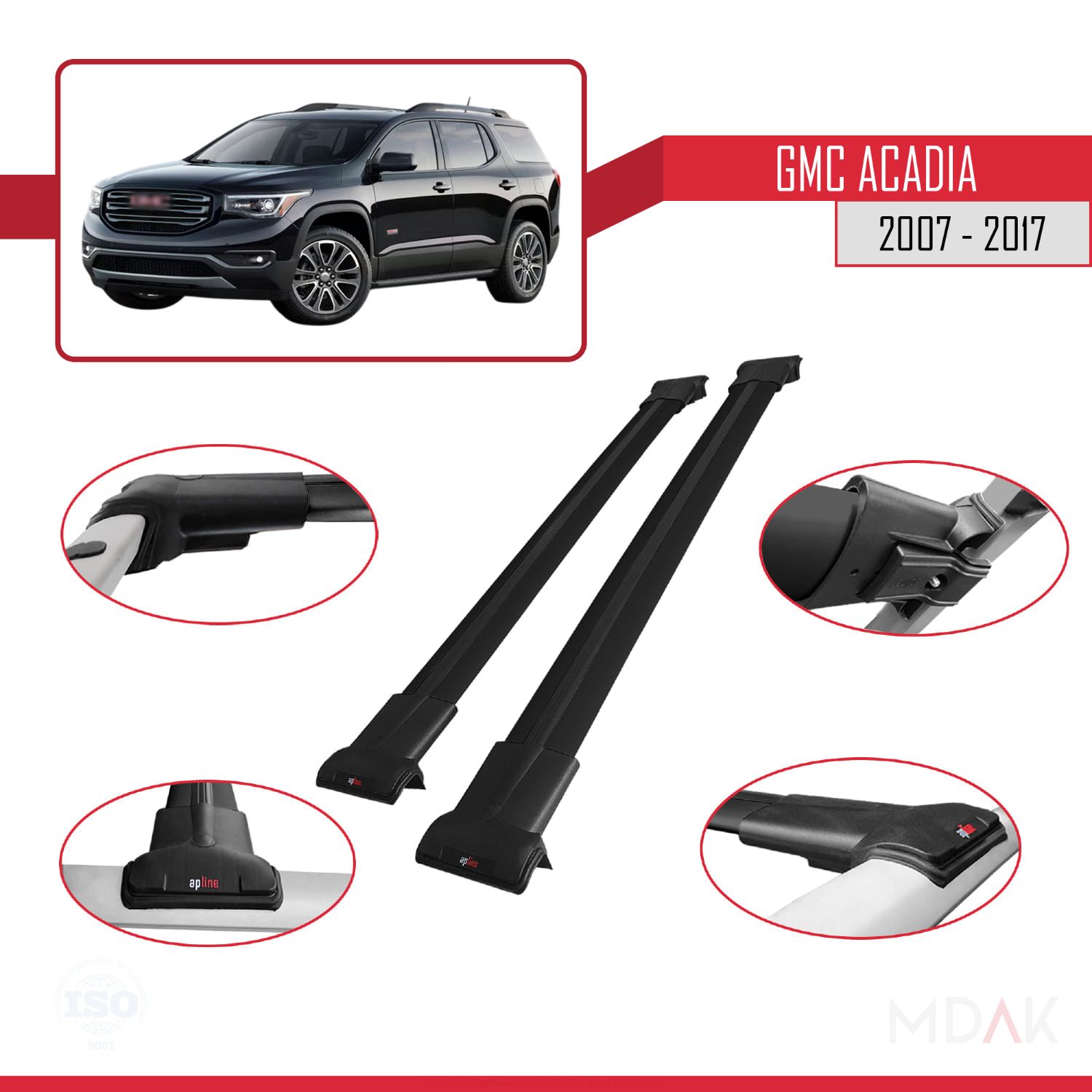 GMC Acadia 2007-2017 Arası ile Uyumlu FLY Model Ara Atkı Tavan Barı Siyah 2 Adet - Görsel 3