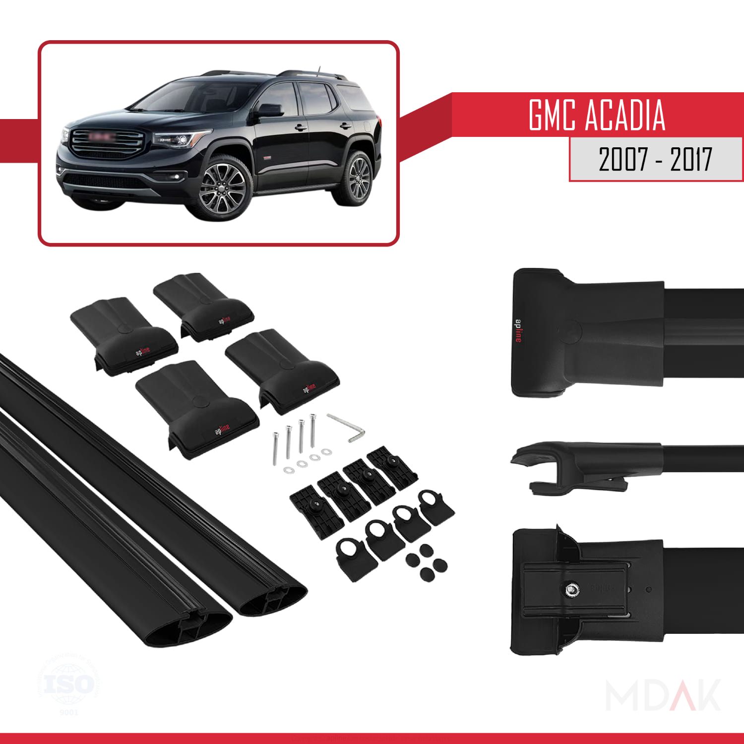 GMC Acadia 2007-2017 Arası ile Uyumlu FLY Model Ara Atkı Tavan Barı Siyah 2 Adet - Görsel 5