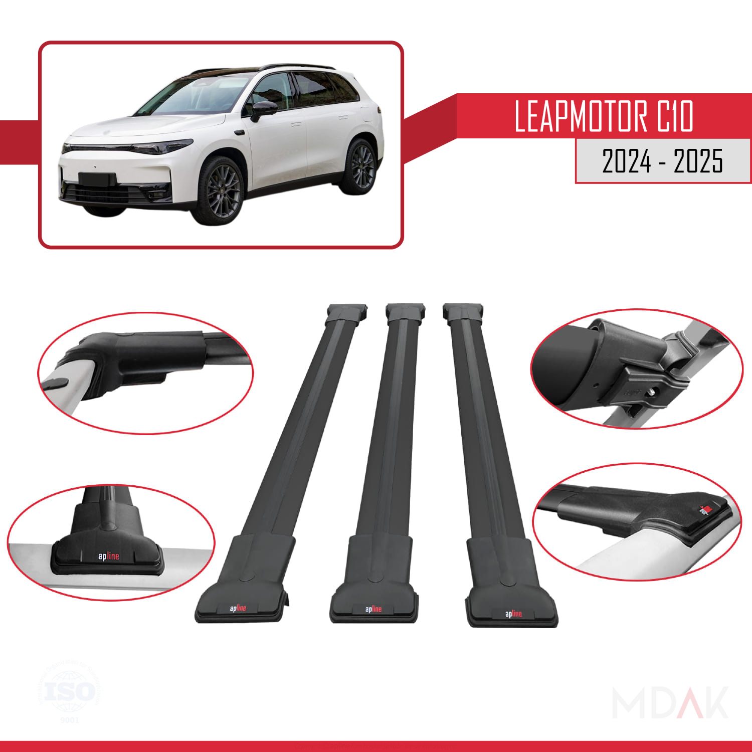LEAPMOTOR C10 2024-2025 Arası ile Uyumlu FLY Model Ara Atkı Tavan Barı Siyah 3 Adet - Görsel 4