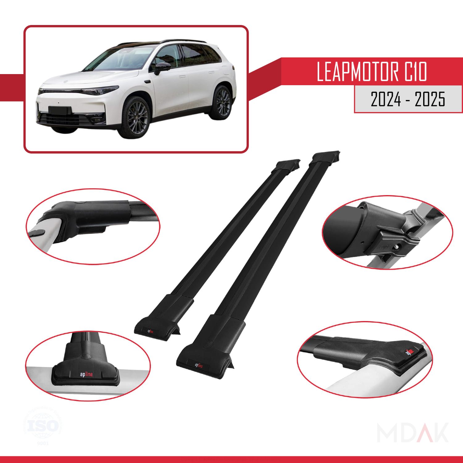 LEAPMOTOR C10 2024-2025 Arası ile Uyumlu FLY Model Ara Atkı Tavan Barı Siyah 2 Adet - Görsel 3