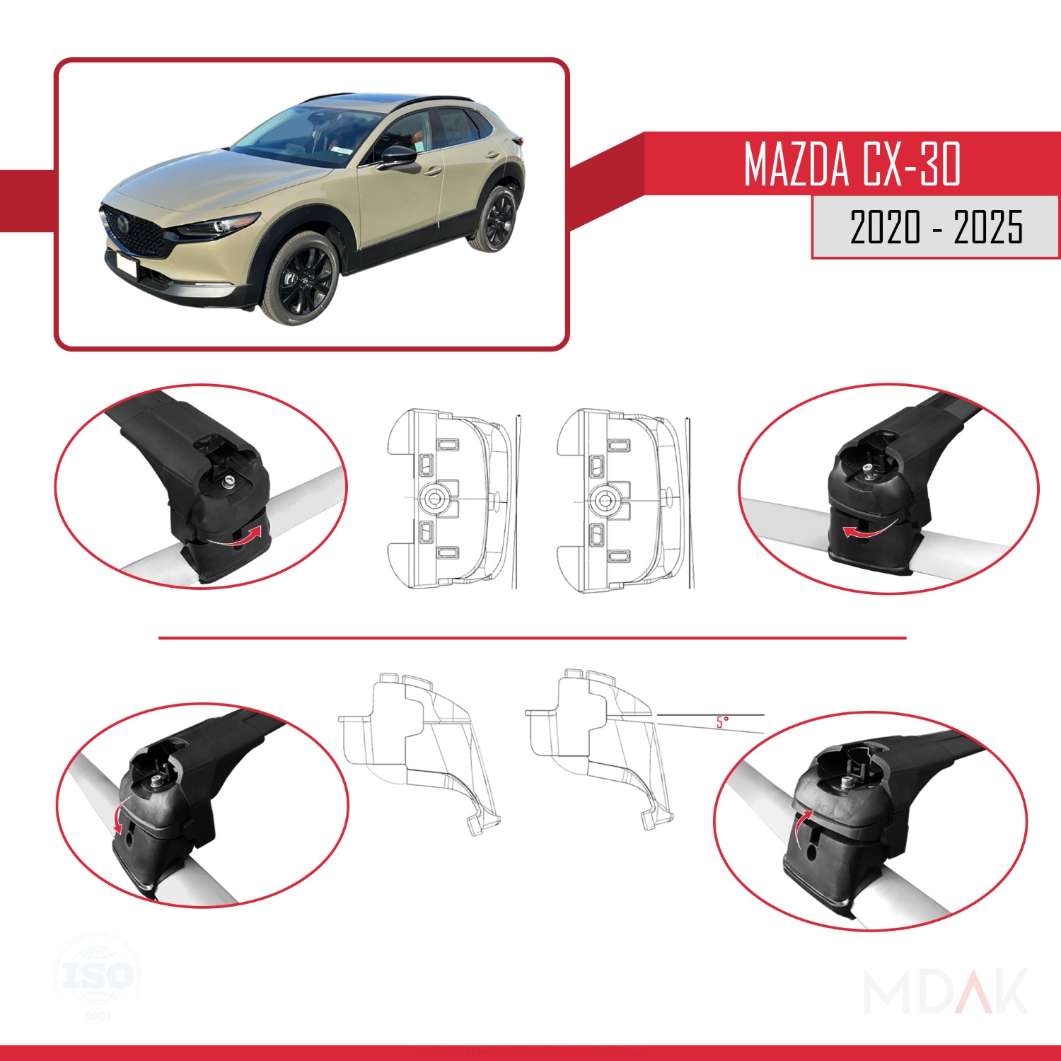 Mazda CX-30 2020-2025 Arası ile uyumlu ACE-2 Ara Atkı Tavan Barı Siyah 2 Adet - Görsel 4