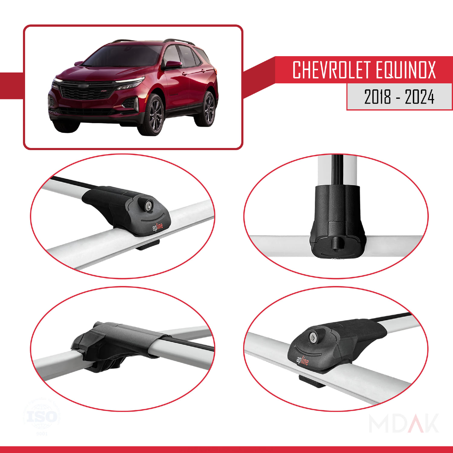 Chevrolet Equinox 2018-2024 Arası ile Uyumlu ACE-1 Ara Atkı Tavan Barı Gri 3 Adet - Görsel 4