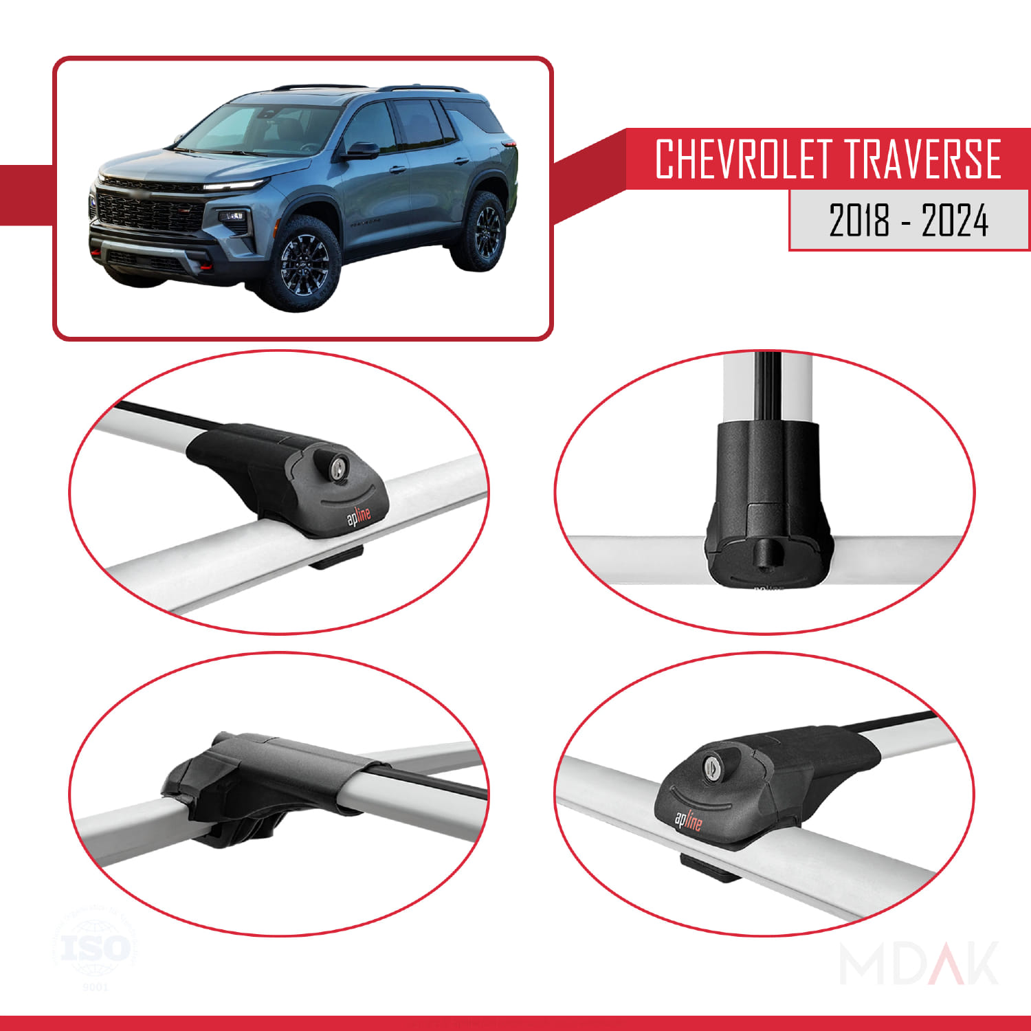 Chevrolet Traverse 2018-2024 Arası ile Uyumlu ACE-1 Ara Atkı Tavan Barı Gri 3 Adet - Görsel 4