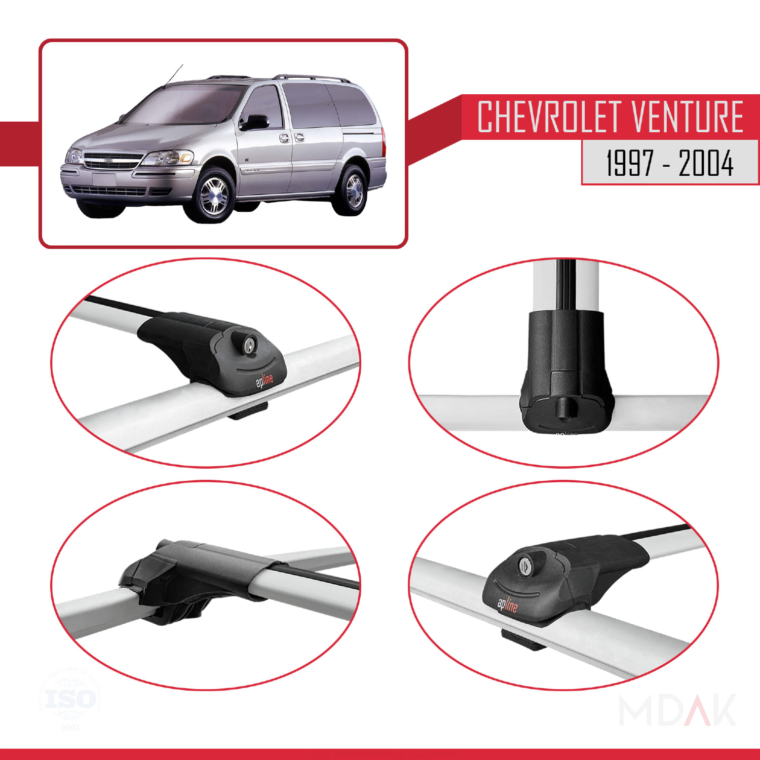 Chevrolet Venture 1997-2004 Arası ile Uyumlu ACE-1 Ara Atkı Tavan Barı Gri 4 Adet - Görsel 4