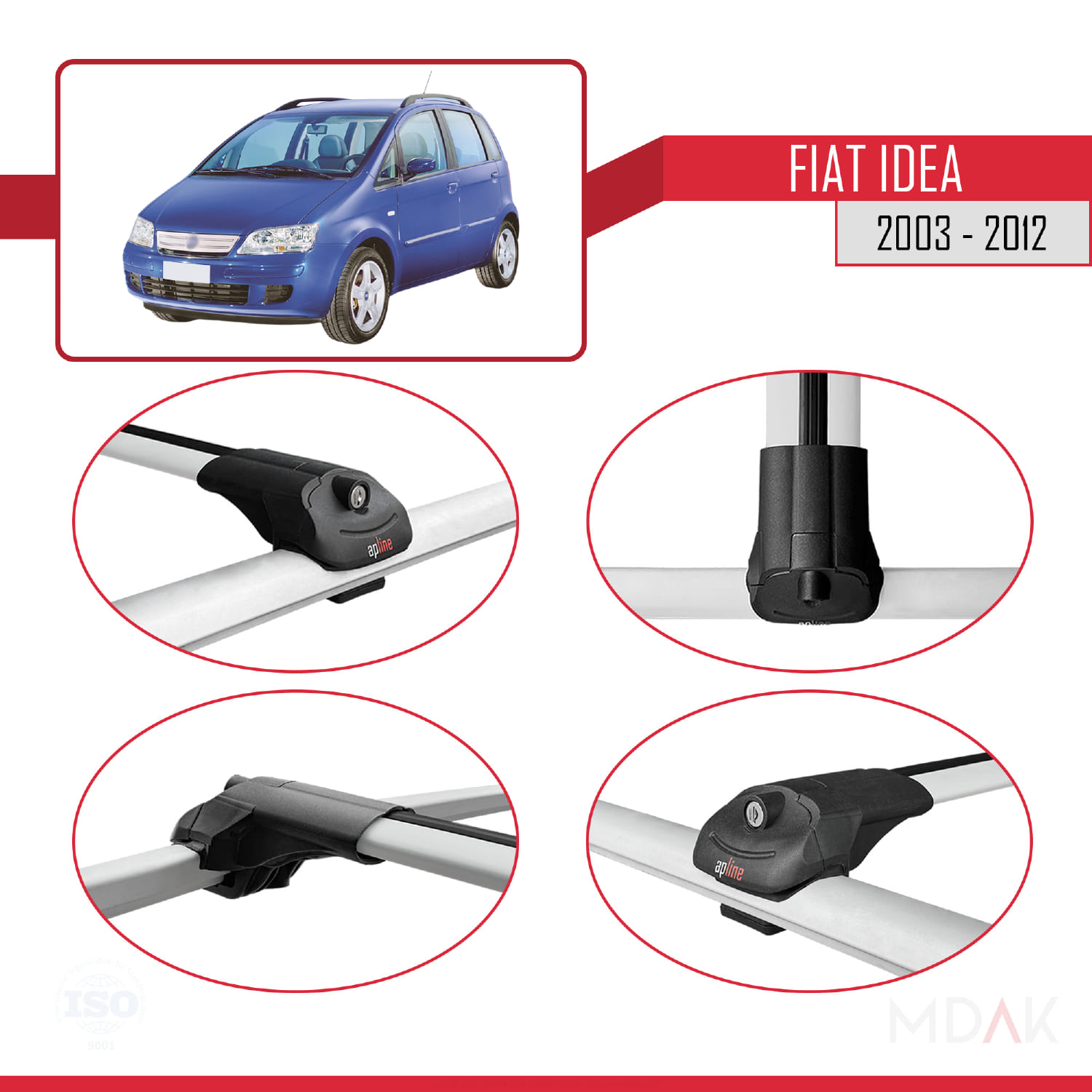 Fiat Idea 2003-2012 Arası ile Uyumlu ACE-1 Ara Atkı Tavan Barı Gri 2 Adet - Görsel 4