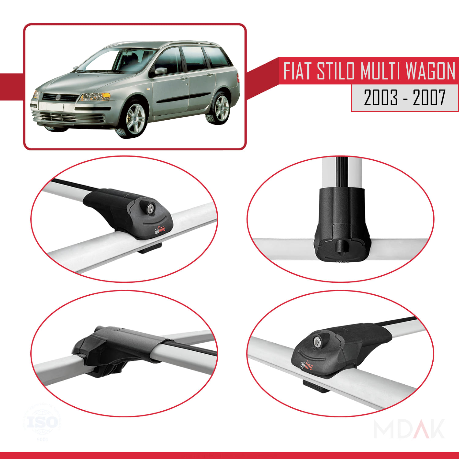 Fiat Stilo Multi Wagon 2003-2007 Arası ile Uyumlu ACE-1 Ara Atkı Tavan Barı Gri 2 Adet - Görsel 4