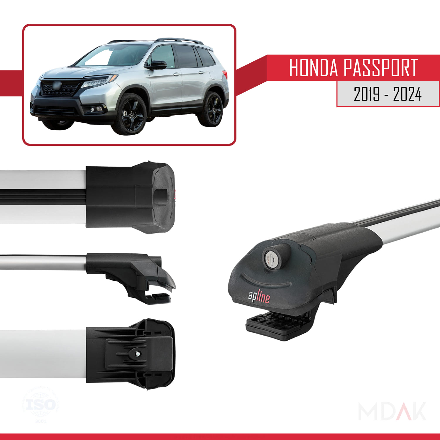 Honda Passport 2019-2024 Arası ile Uyumlu ACE-1 Ara Atkı Tavan Barı Gri 3 Adet - Görsel 3