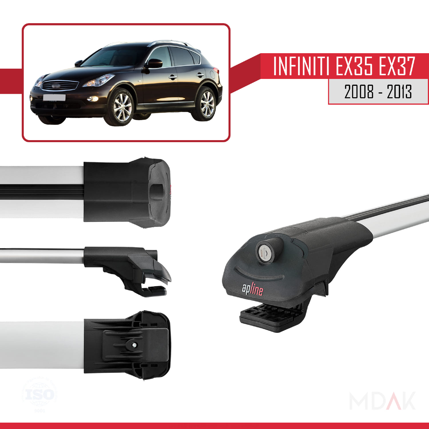 Infiniti EX35 EX37 2008-2013 Arası ile Uyumlu ACE-1 Ara Atkı Tavan Barı Gri 2 Adet - Görsel 3