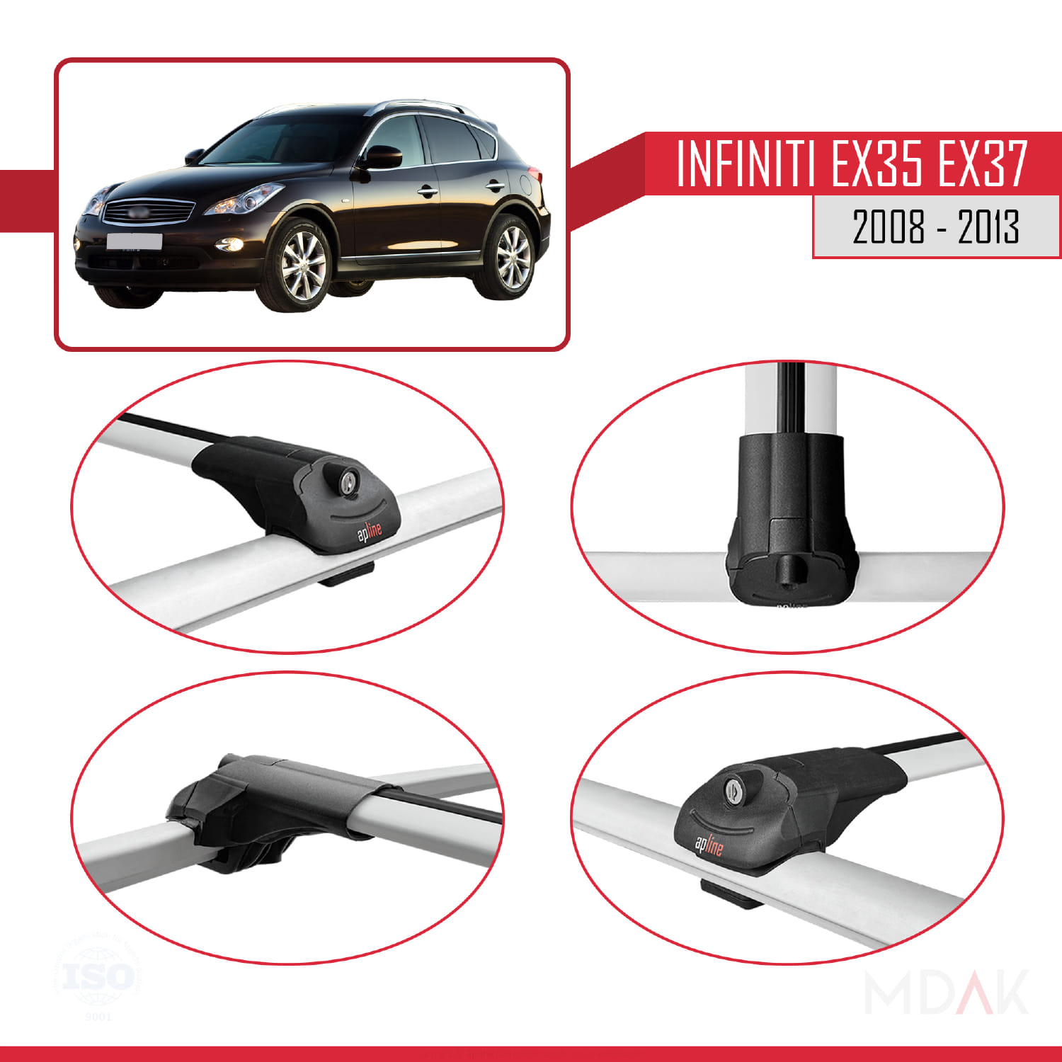 Infiniti EX35 EX37 2008-2013 Arası ile Uyumlu ACE-1 Ara Atkı Tavan Barı Gri 3 Adet - Görsel 4