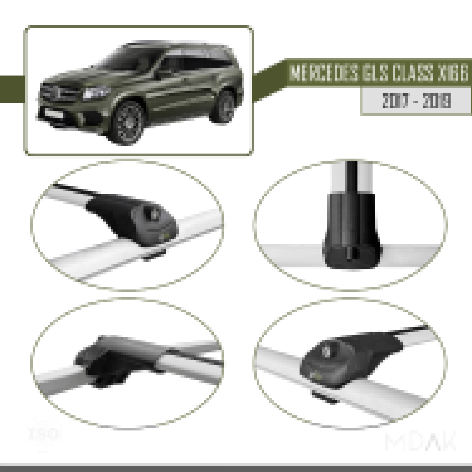 Mercedes GLS Class X166 2017-2019 Arası ile Uyumlu ACE-1 Ara Atkı Tavan Barı Gri 3 Adet - Görsel 4