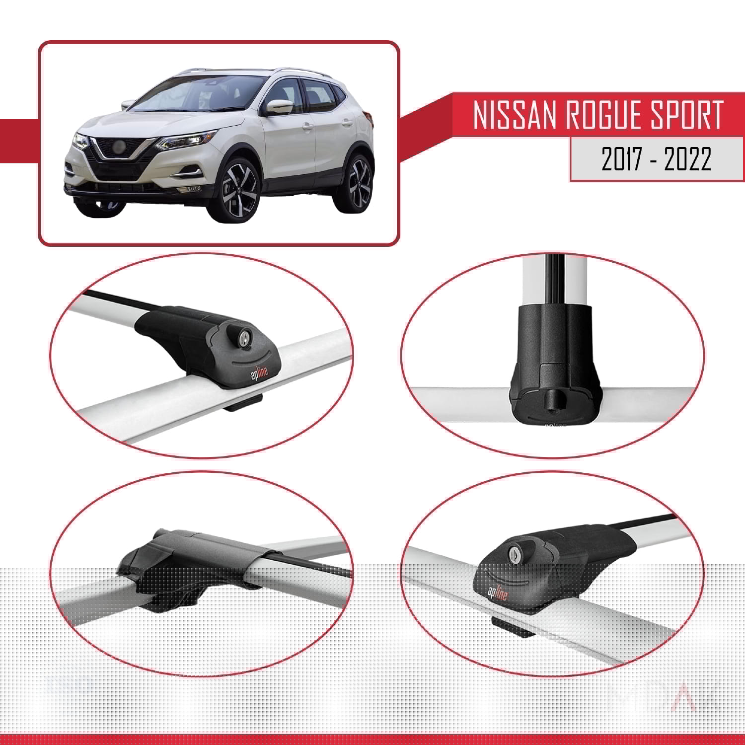 Nissan Rogue Sport 2017-2022 Arası ile Uyumlu ACE-1 Ara Atkı Tavan Barı Gri 3 Adet - Görsel 4