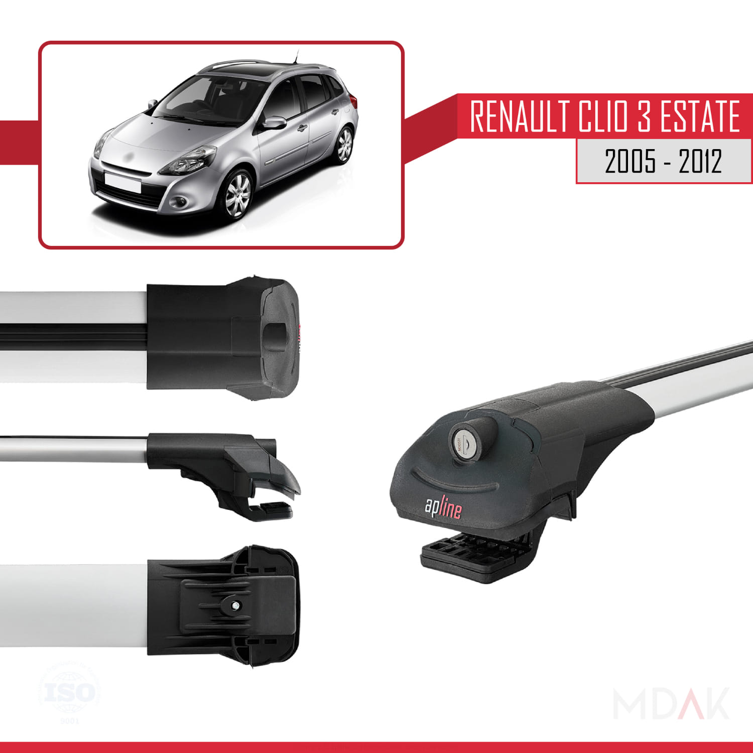 Renault Clio 3 Estate 2005-2012 Arası ile Uyumlu ACE-1 Ara Atkı Tavan Barı Gri 2 Adet - Görsel 3