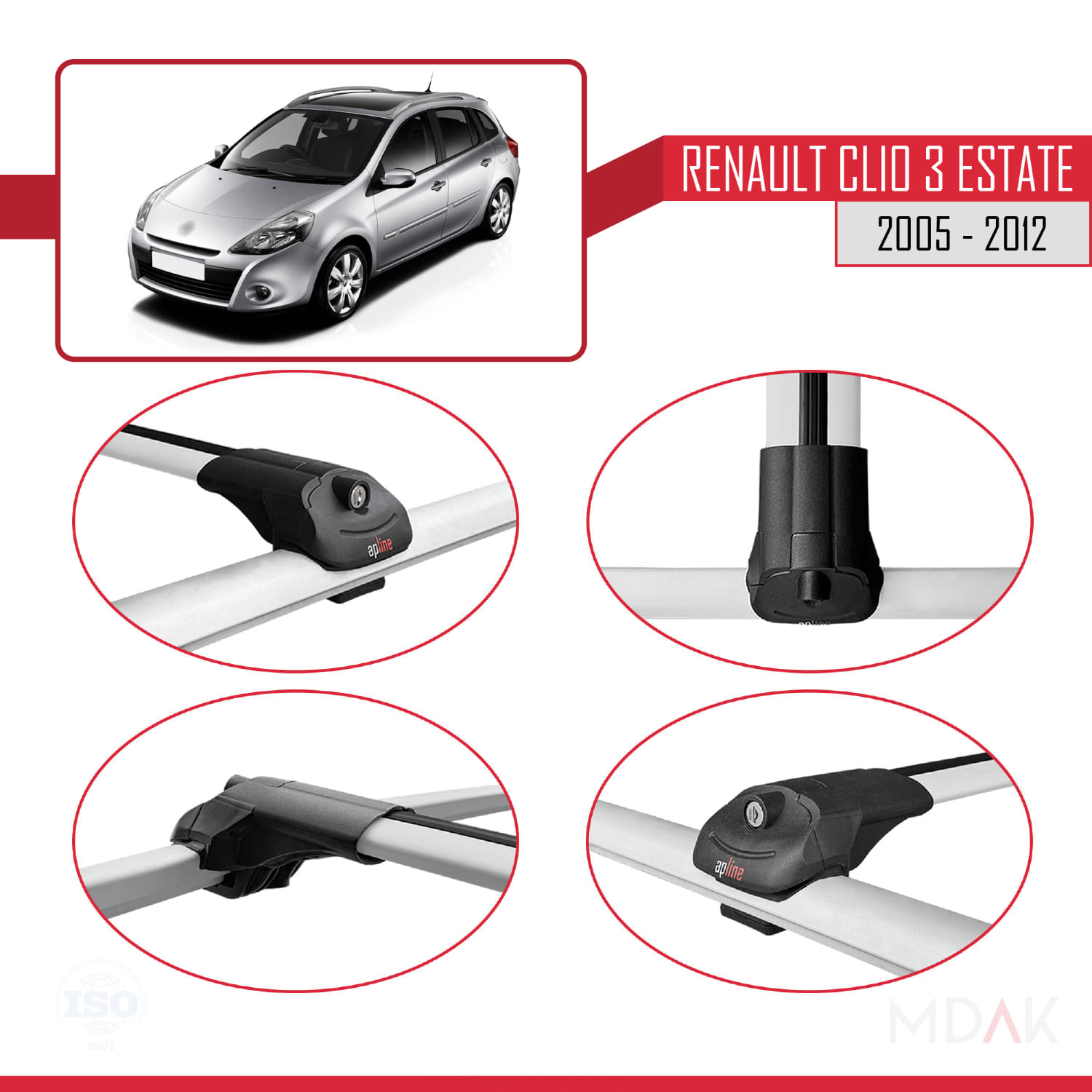Renault Clio 3 Estate 2005-2012 Arası ile Uyumlu ACE-1 Ara Atkı Tavan Barı Gri 2 Adet - Görsel 4