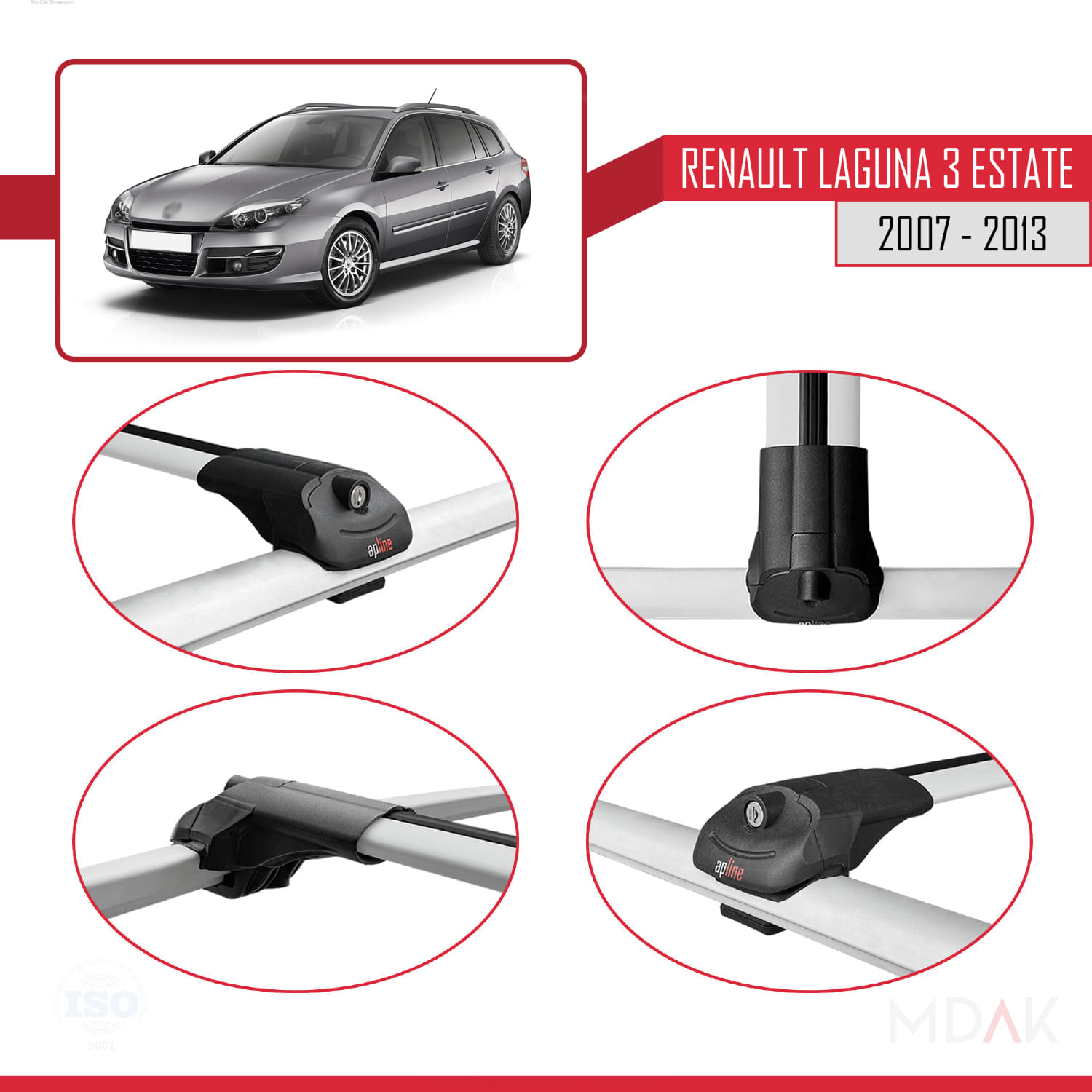 Renault Laguna 3 Estate 2007-2013 Arası ile Uyumlu ACE-1 Ara Atkı Tavan Barı Gri 2 Adet - Görsel 4