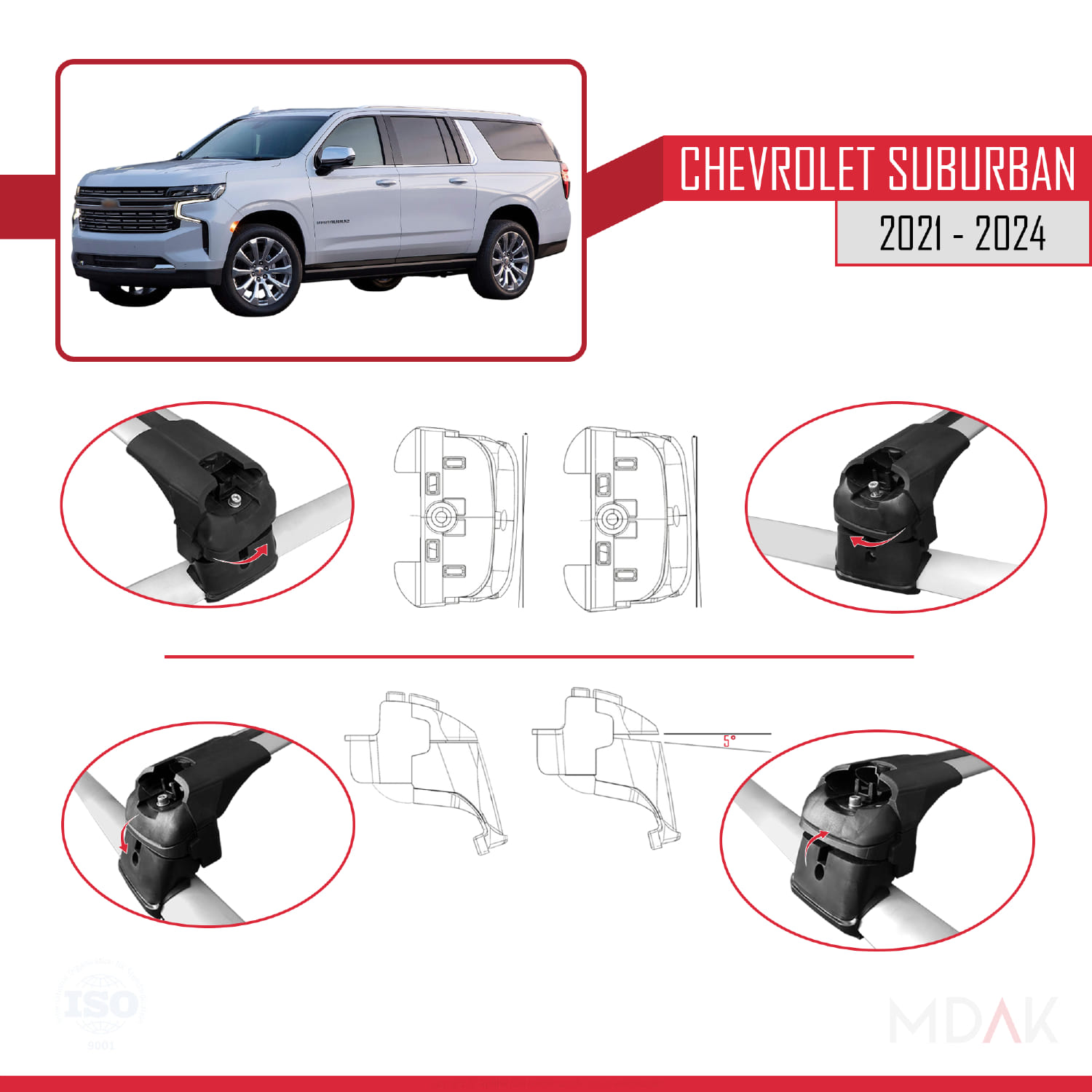 Chevrolet Suburban 2021-2024 Arası ile Uyumlu ACE-2 Model Ara Atkı Tavan Barı Gri 2 Adet - Görsel 4