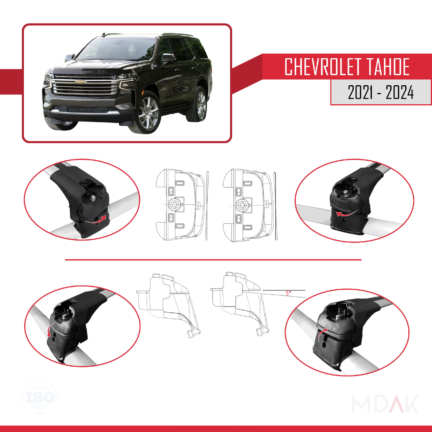 Chevrolet Tahoe 2021-2024 Arası ile Uyumlu ACE-2 Model Ara Atkı Tavan Barı Gri 2 Adet - Görsel 4