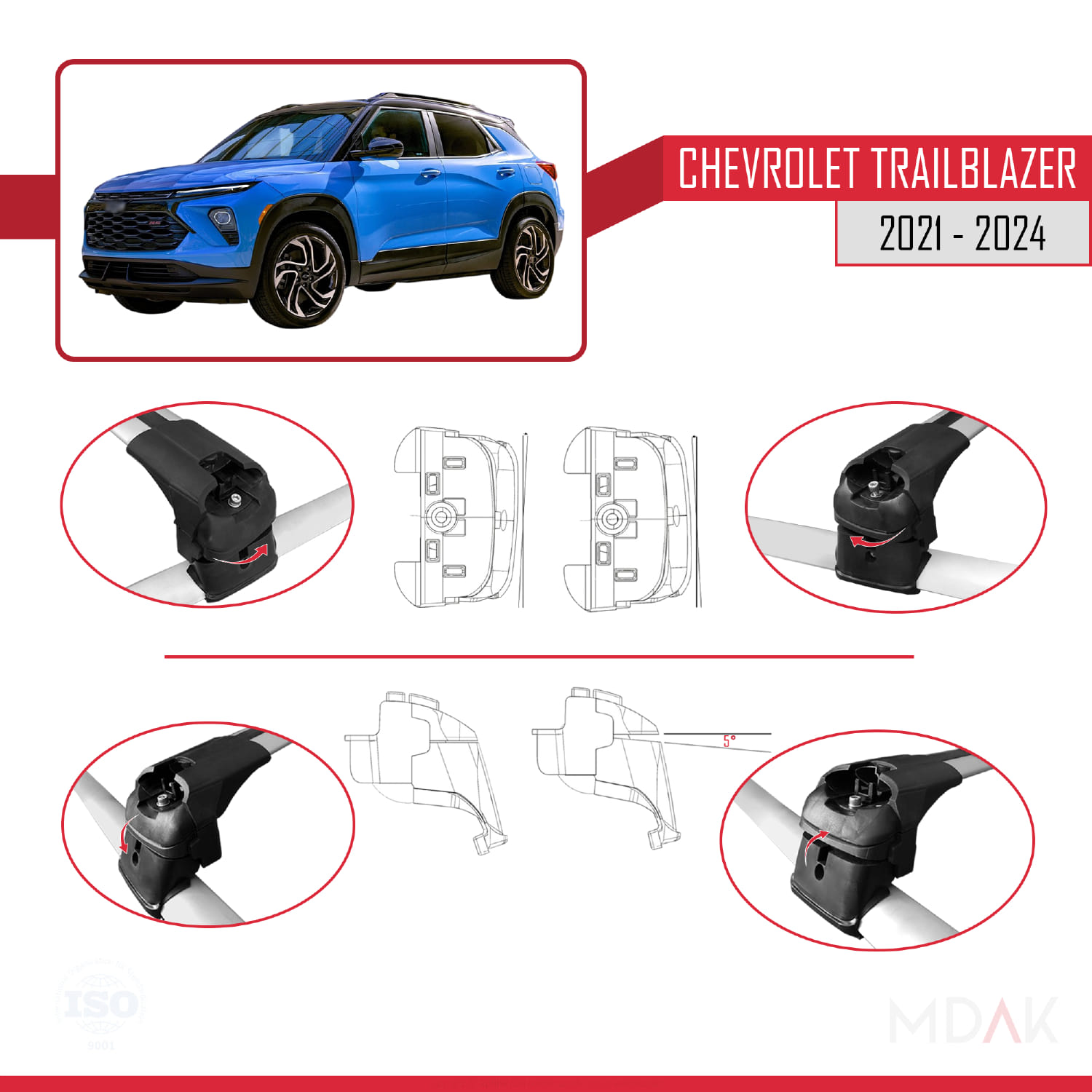 Chevrolet Trailblazer 2021-2024 Arası ile Uyumlu ACE-2 Model Ara Atkı Tavan Barı Gri 2 Adet - Görsel 4