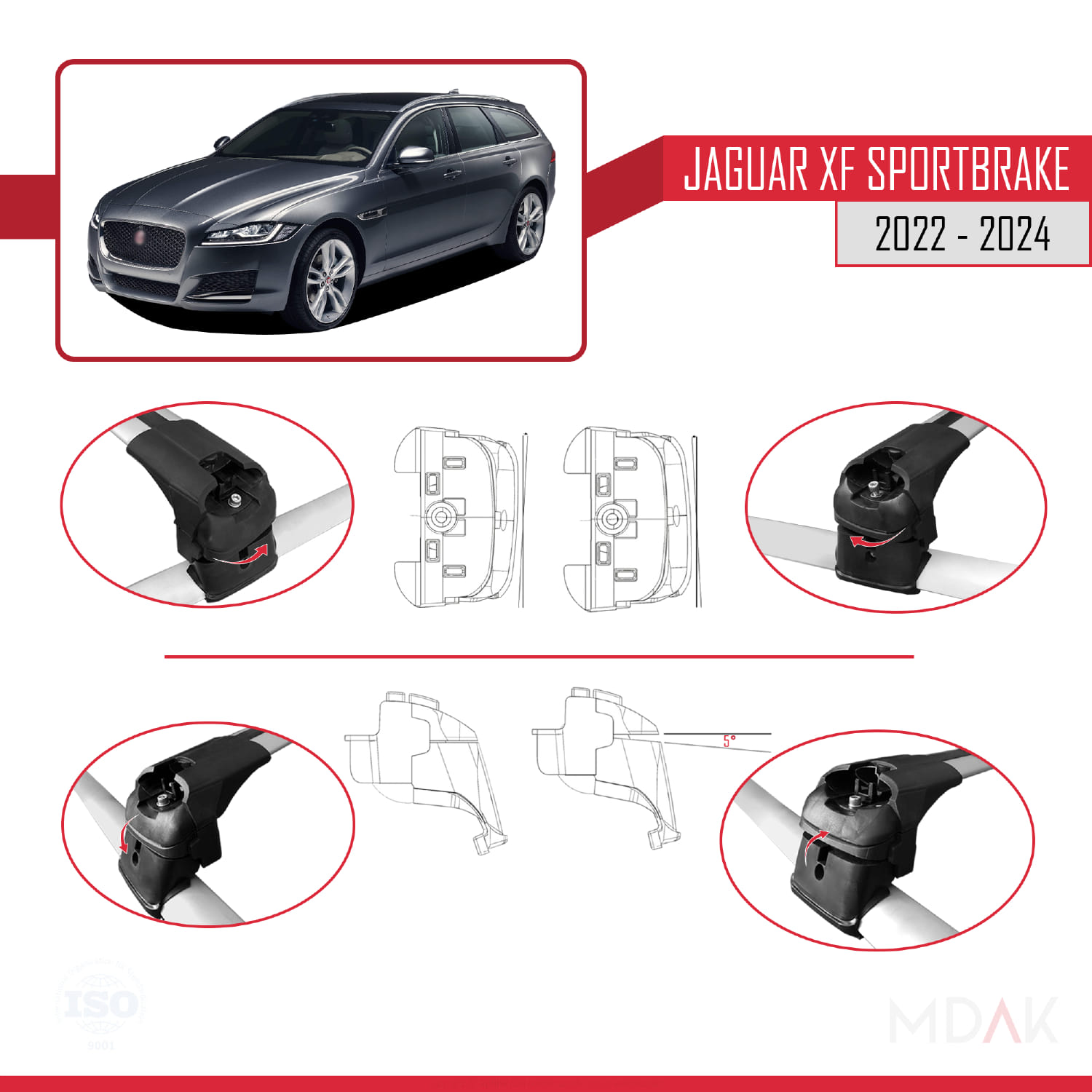 Jaguar XF S 2018-2024 Arası ile Uyumlu ACE-2 Model Ara Atkı Tavan Barı Gri 2 Adet - Görsel 4
