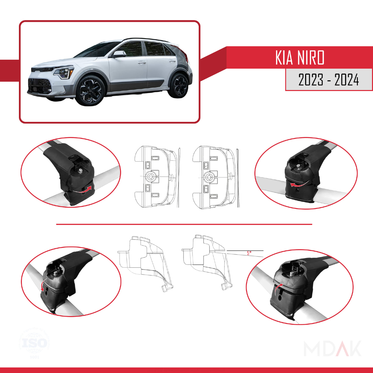 Kia Niro 2023-2024 Arası ile Uyumlu ACE-2 Model Ara Atkı Tavan Barı Gri 2 Adet - Görsel 4