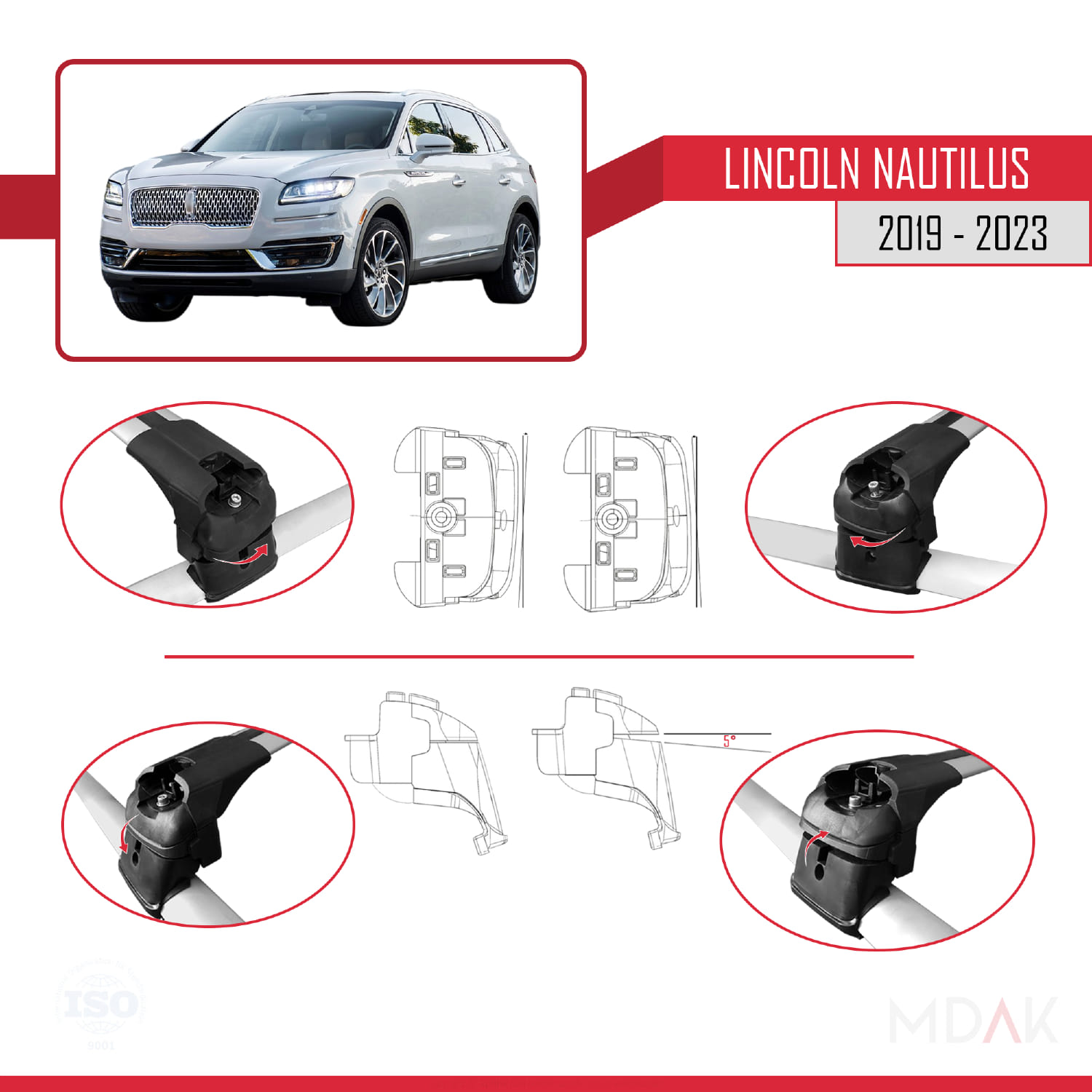 Lincoln Nautilus 2019-2023 Arası ile Uyumlu ACE-2 Model Ara Atkı Tavan Barı Gri 2 Adet - Görsel 4