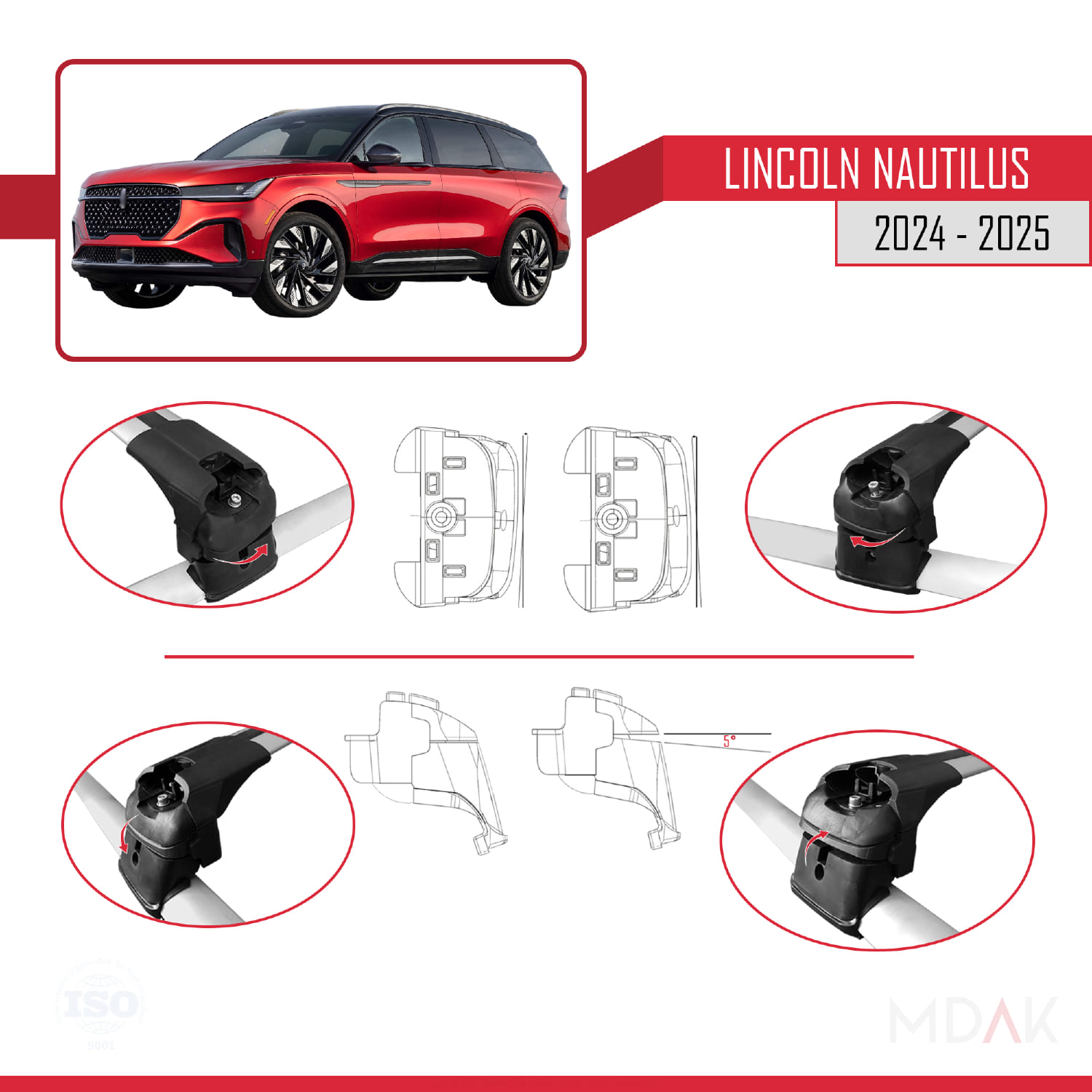 Lincoln Nautilus 2024-2025 Arası ile Uyumlu ACE-2 Model Ara Atkı Tavan Barı Gri 2 Adet - Görsel 4