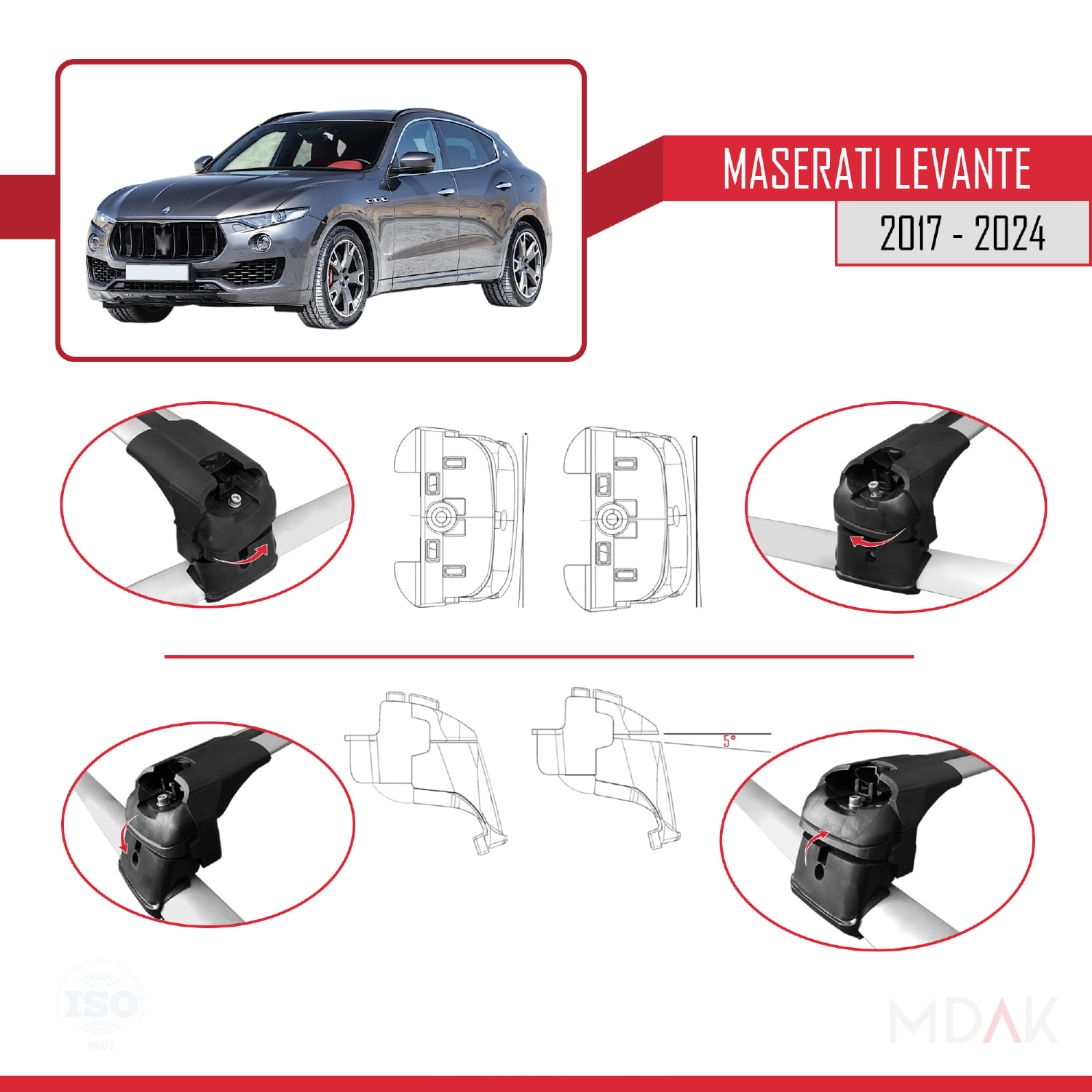 Maserati Levante 2017-2024 Arası ile Uyumlu ACE-2 Model Ara Atkı Tavan Barı Gri 2 Adet - Görsel 4