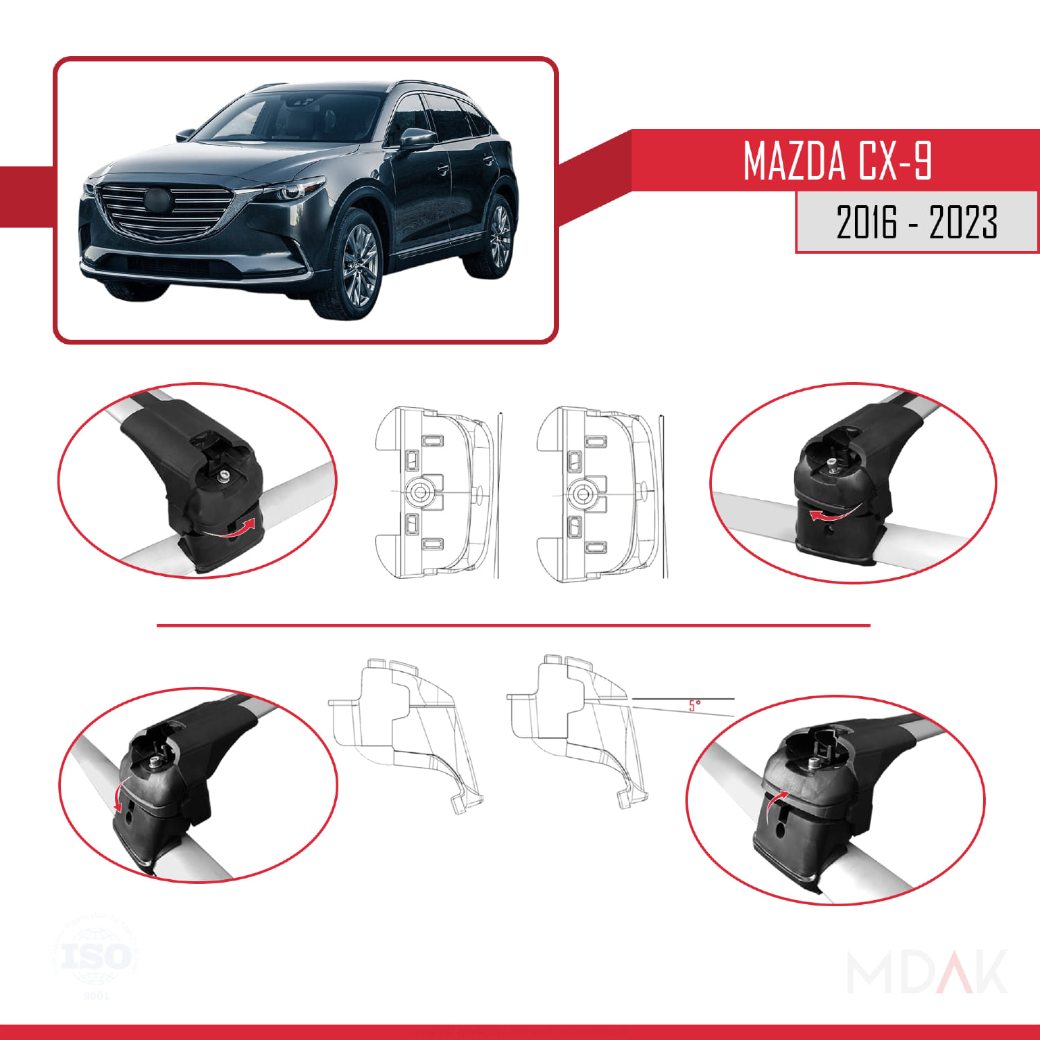 Mazda CX-9 2016-2023 Arası ile Uyumlu ACE-2 Model Ara Atkı Tavan Barı Gri 2 Adet - Görsel 4