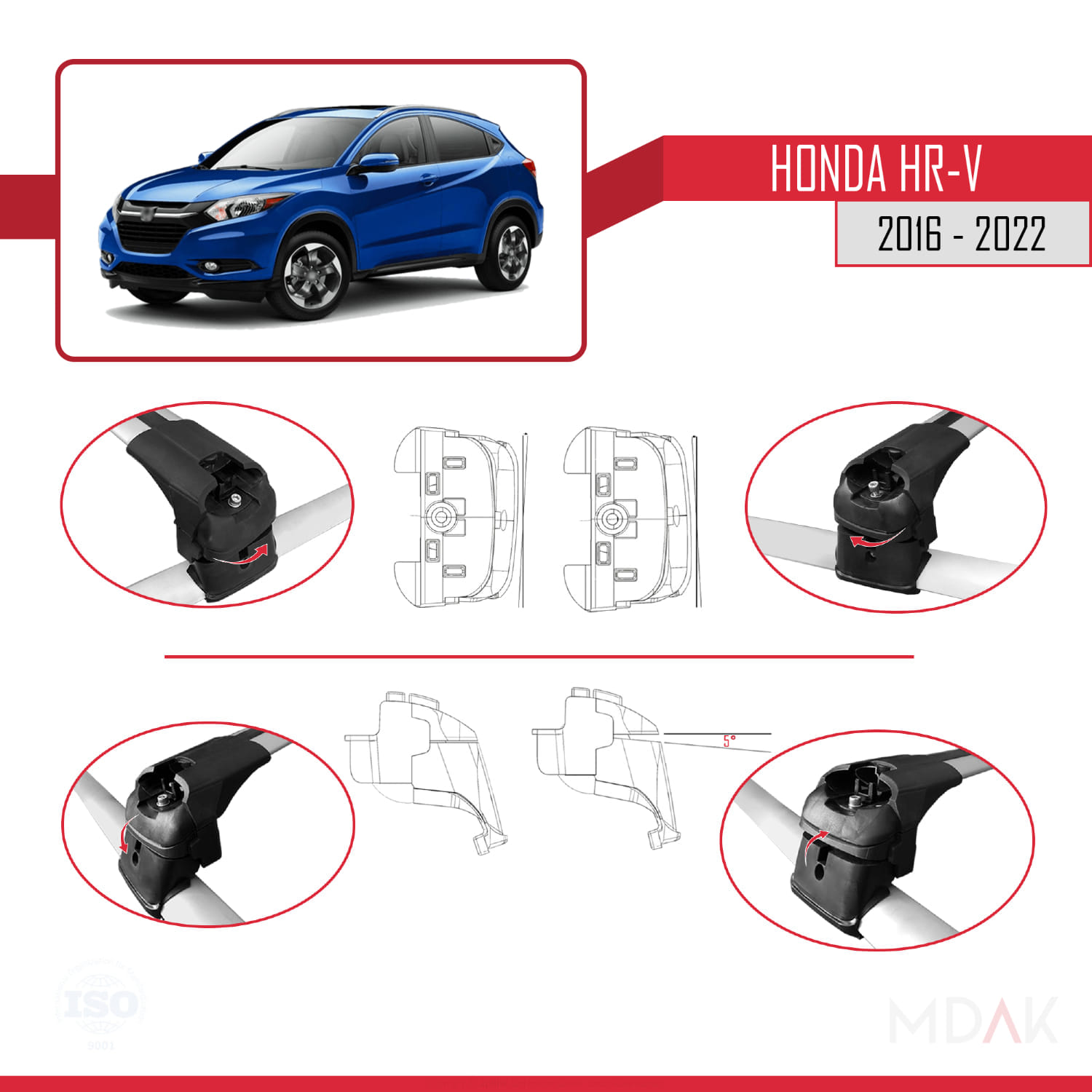 Honda HR-V 2016-2022 Arası ile Uyumlu ACE-2 Model Ara Atkı Tavan Barı Gri 2 Adet - Görsel 4