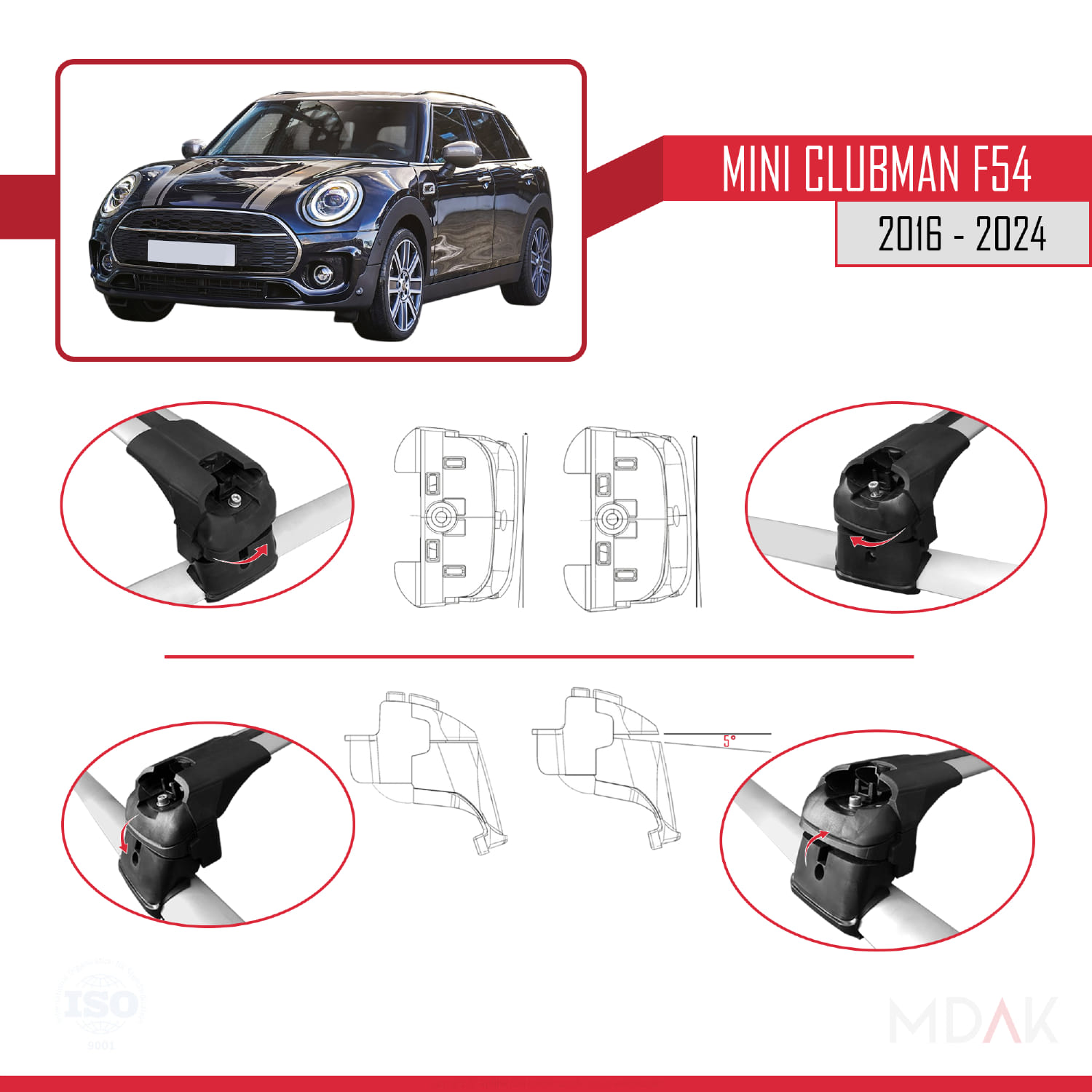 Mini Clubman F54 2016-2024 Arası ile Uyumlu ACE-2 Model Ara Atkı Tavan Barı Gri 2 Adet - Görsel 4
