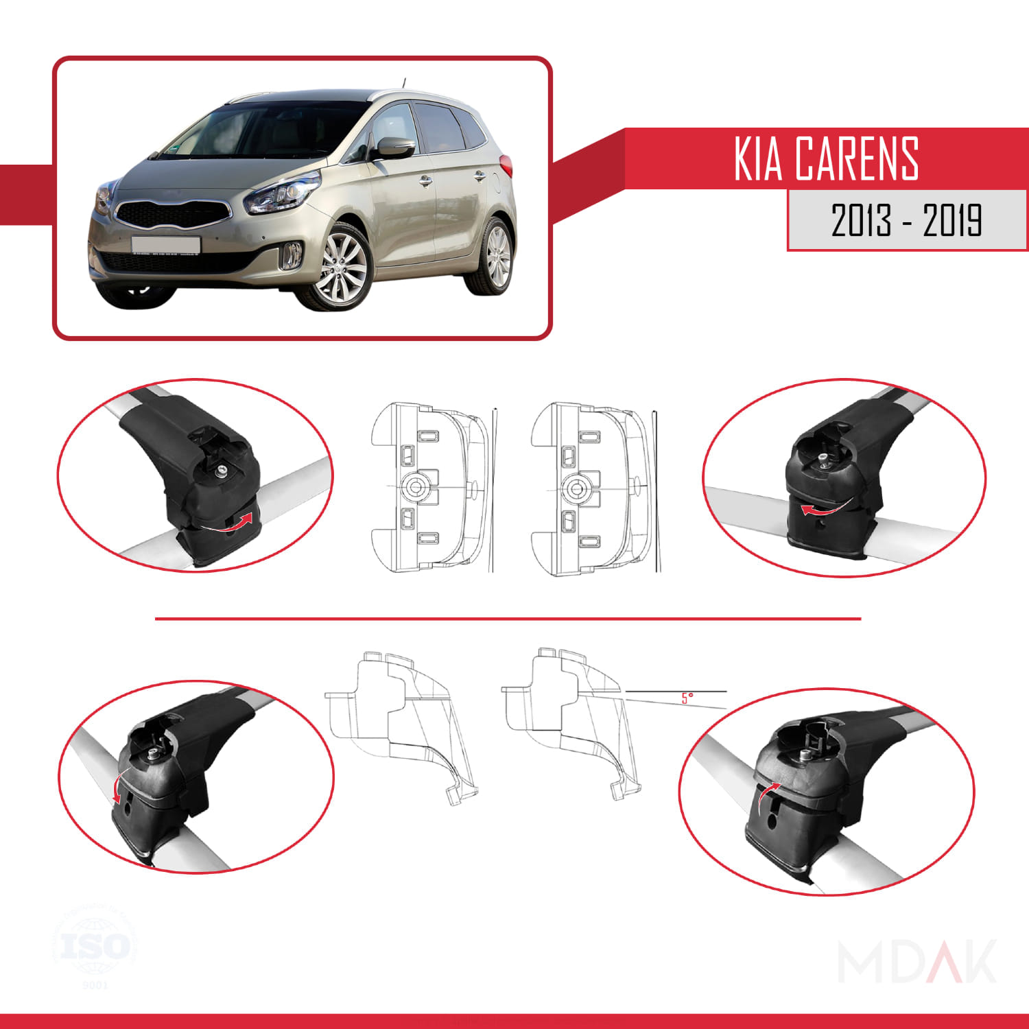 Kia Carens 2013-2019 Arası ile Uyumlu ACE-2 Model Ara Atkı Tavan Barı Gri 2 Adet - Görsel 4