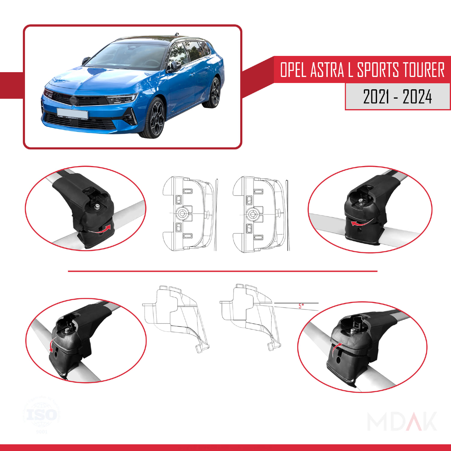 Opel Astra L Sports Tourer 2021-2024 Arası ile Uyumlu ACE-2 Model Ara Atkı Tavan Barı Gri 2 Adet - Görsel 4
