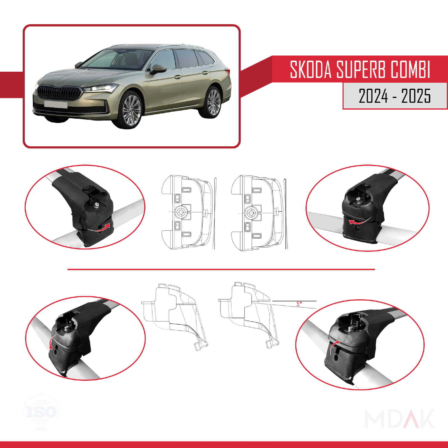 Skoda Superb Combi 2024 ve Sonrası ile Uyumlu ACE-2 Model Ara Atkı Tavan Barı Gri 2 Adet - Görsel 4