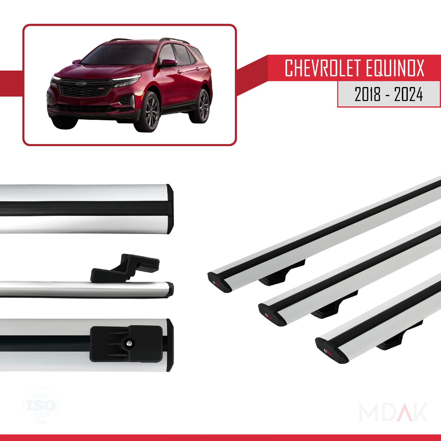 Chevrolet Equinox 2018-2024 Arası ile Uyumlu BASIC Model Ara Atkı Tavan Barı Gri 3 Adet - Görsel 3