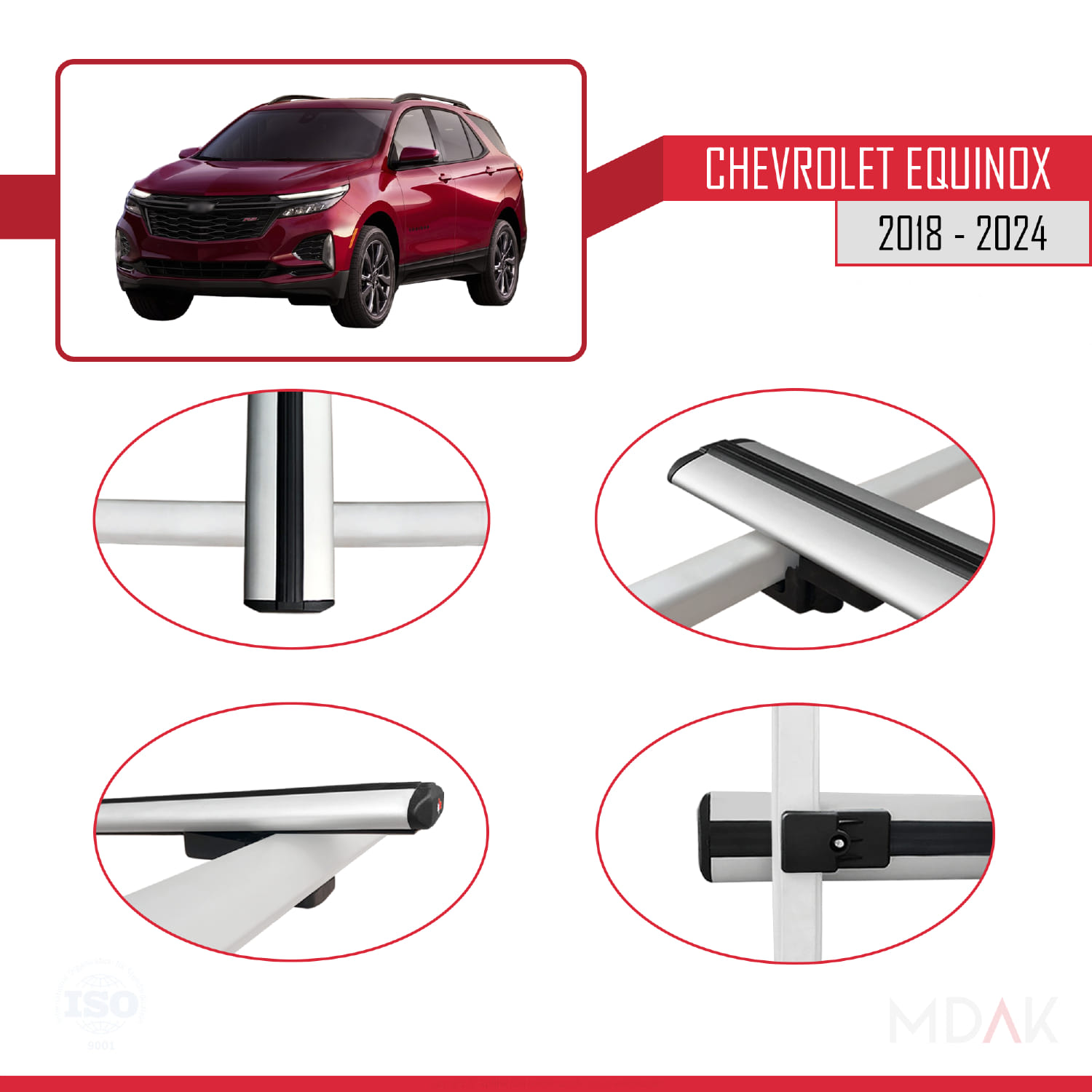 Chevrolet Equinox 2018-2024 Arası ile Uyumlu BASIC Model Ara Atkı Tavan Barı Gri 2 Adet - Görsel 4