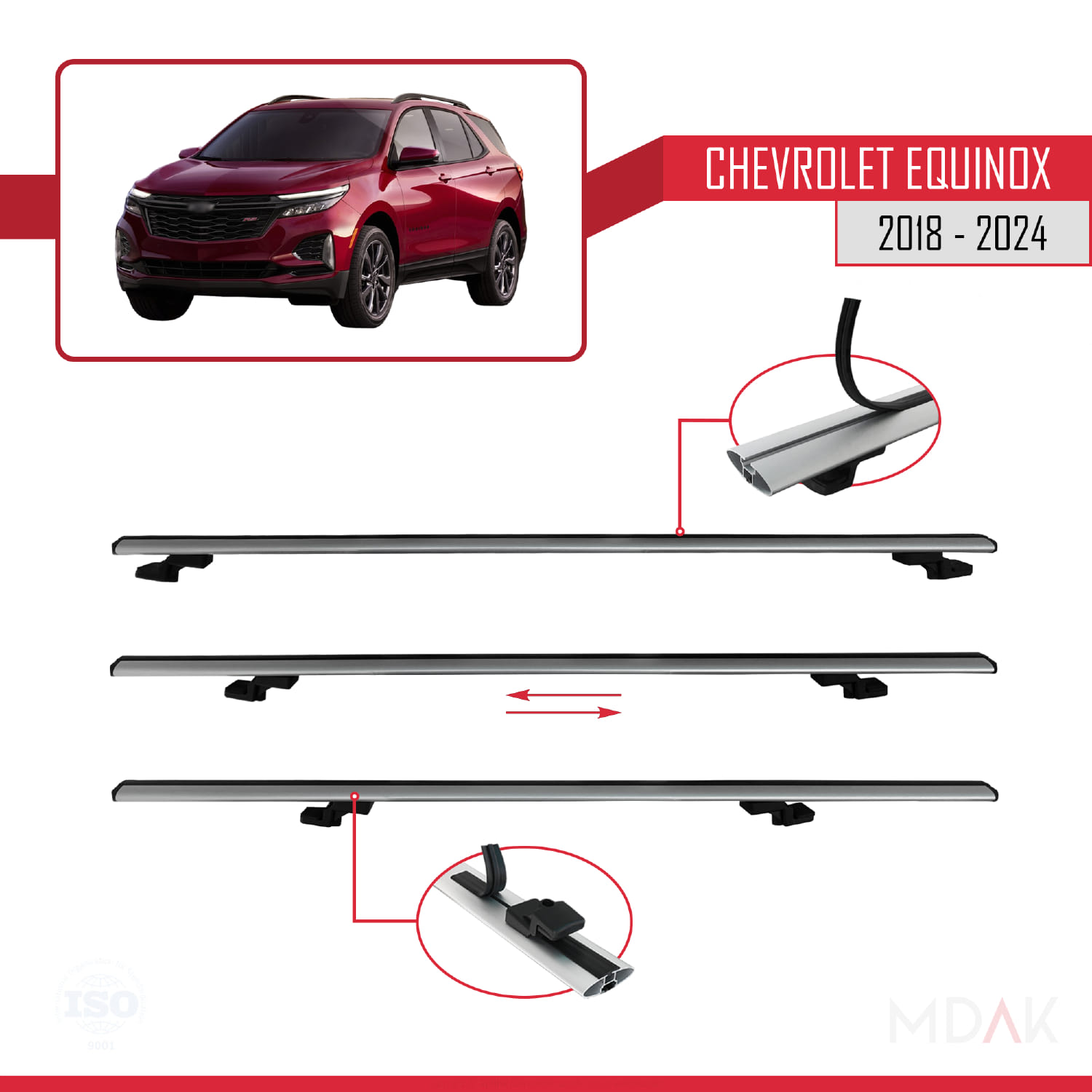Chevrolet Equinox 2018-2024 Arası ile Uyumlu BASIC Model Ara Atkı Tavan Barı Gri 2 Adet - Görsel 5