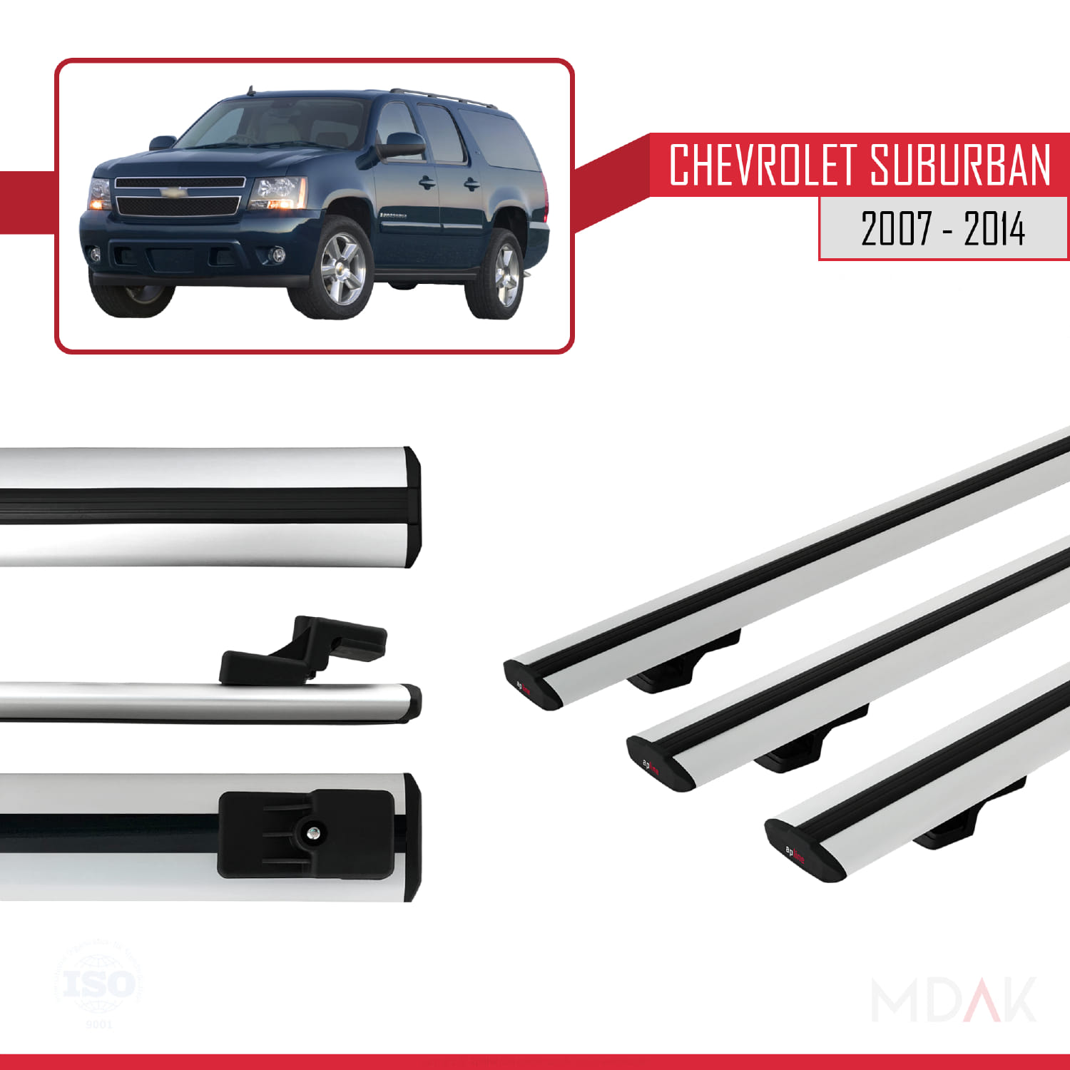 Chevrolet Suburban 2007-2014 Arası ile Uyumlu BASIC Model Ara Atkı Tavan Barı Gri 3 Adet - Görsel 3